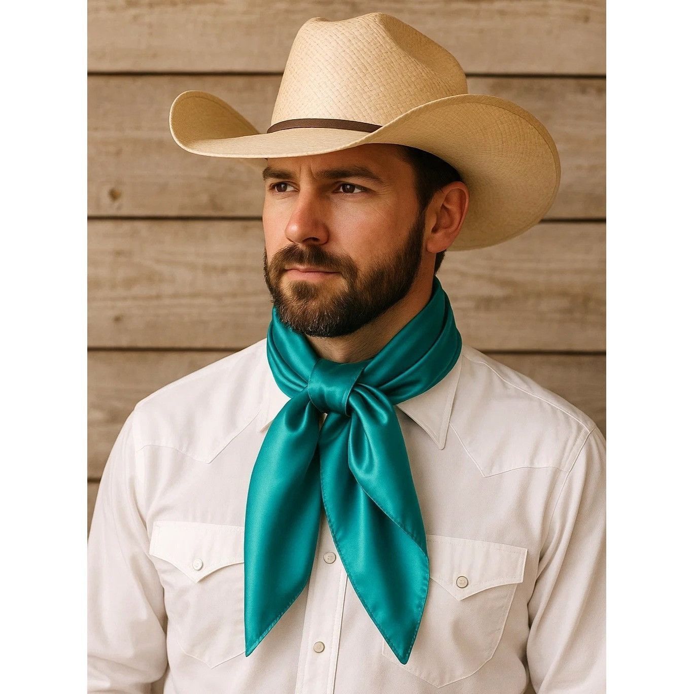 Other Teal Blue Wild Rag Large Scarf 35x35" Satin Western Accessor Size ONE SIZE - 3 Thumbnail