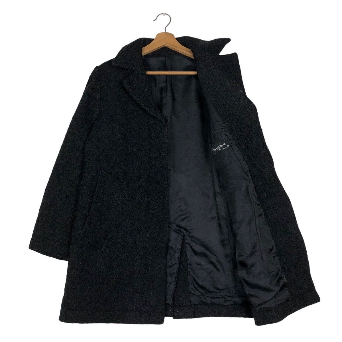 Japanese Brand 🔥Rich Black - Long Fly Coats Wool Herringbone MHL England Size US M / EU 48-50 / 2 - 11 Thumbnail