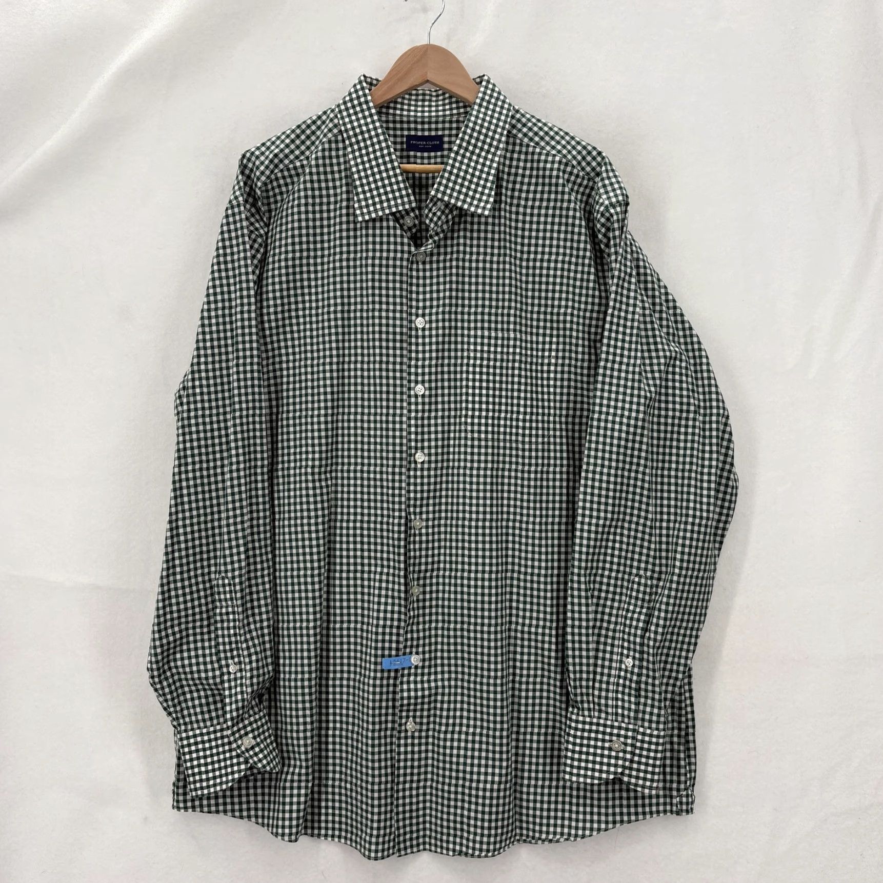 Proper Cloth Proper Cloth Shirt Mens 3XL Green White Gingham Button Long Sleeve Cotton Shirt Size US XXL / EU 58 / 5 - 2 Thumbnail