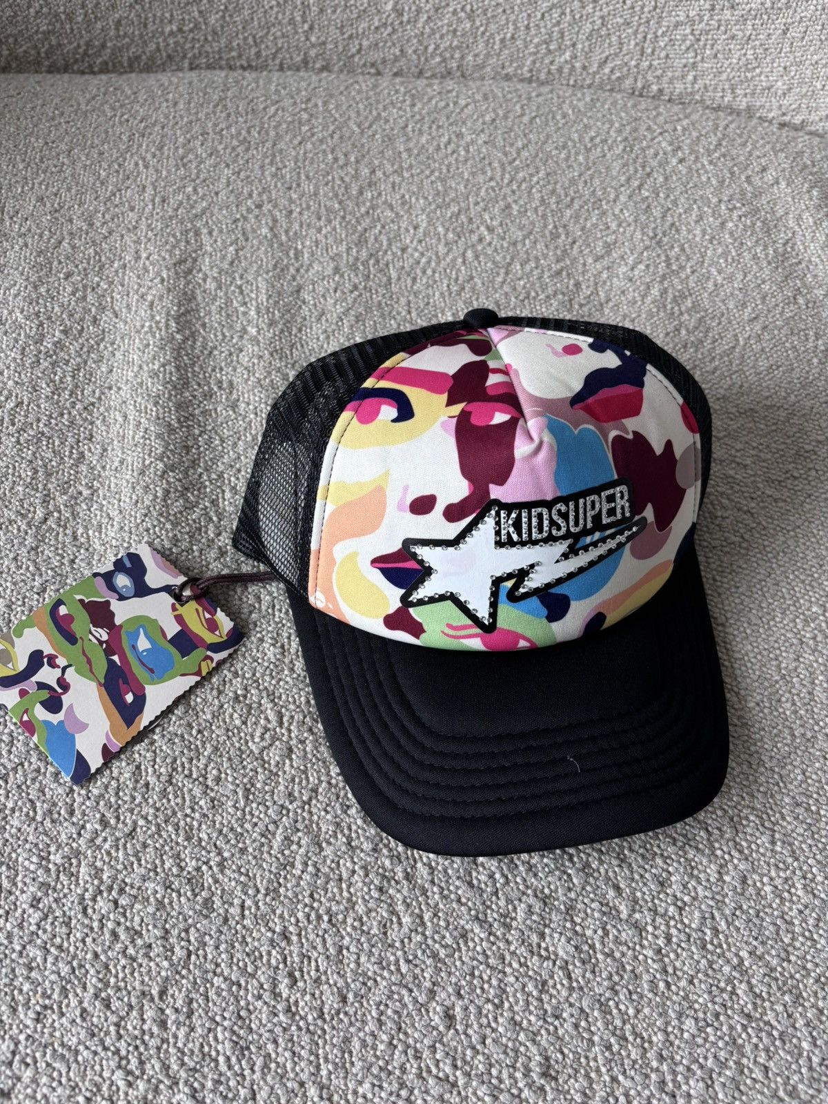 BAPE X KIDSUPER BAPE STA LOGO RHINESTONE TRUCKER CAP [GREEN
