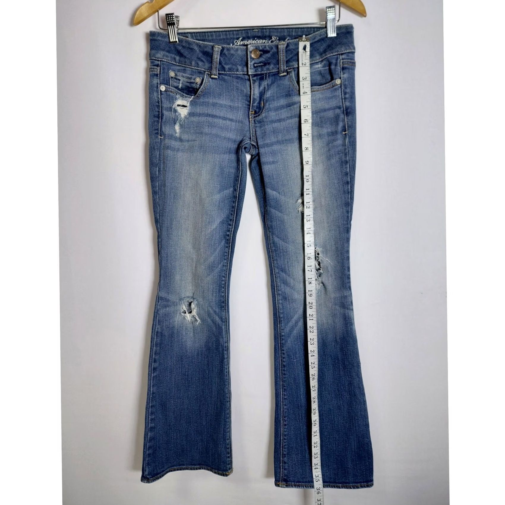 Vintage American Eagle Jeans Womens 4 Blue Artist Stretch Flare Solid Denim Women Size Size 27" / US 4 / IT 40 - 6 Thumbnail
