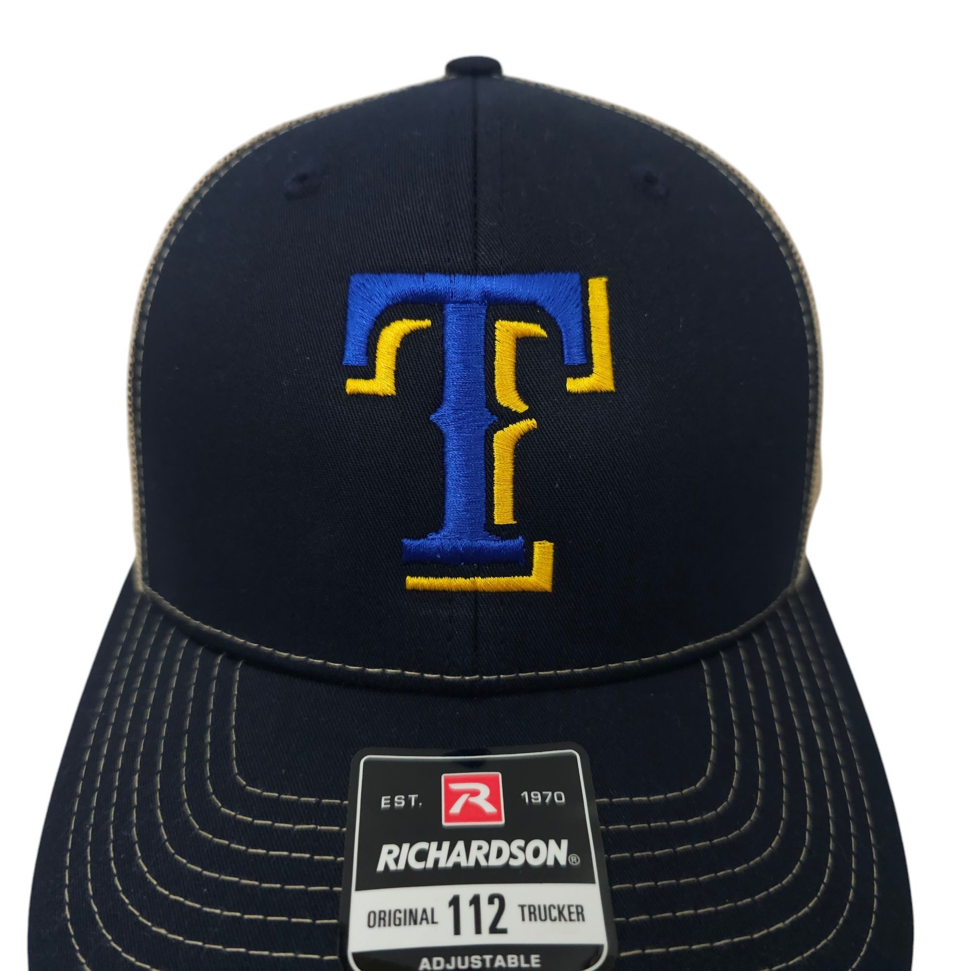 Richardson Richardson Blue Gold Embroidered T Logo Mesh Snapback Cap Size ONE SIZE - 7 Thumbnail