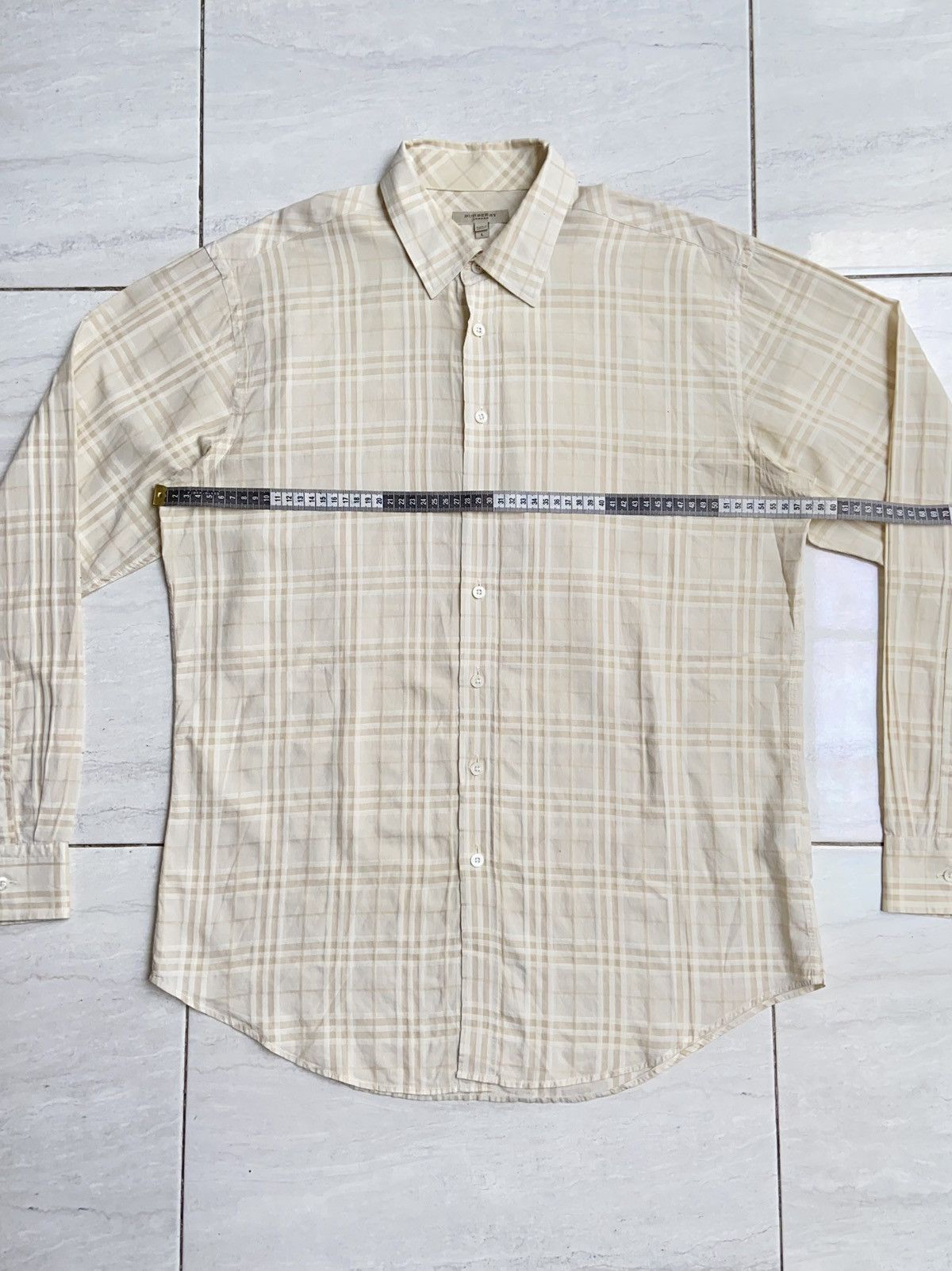 Burberry BURBERRY Cream Striped Shirt Size US L / EU 52-54 / 3 - 8 Thumbnail