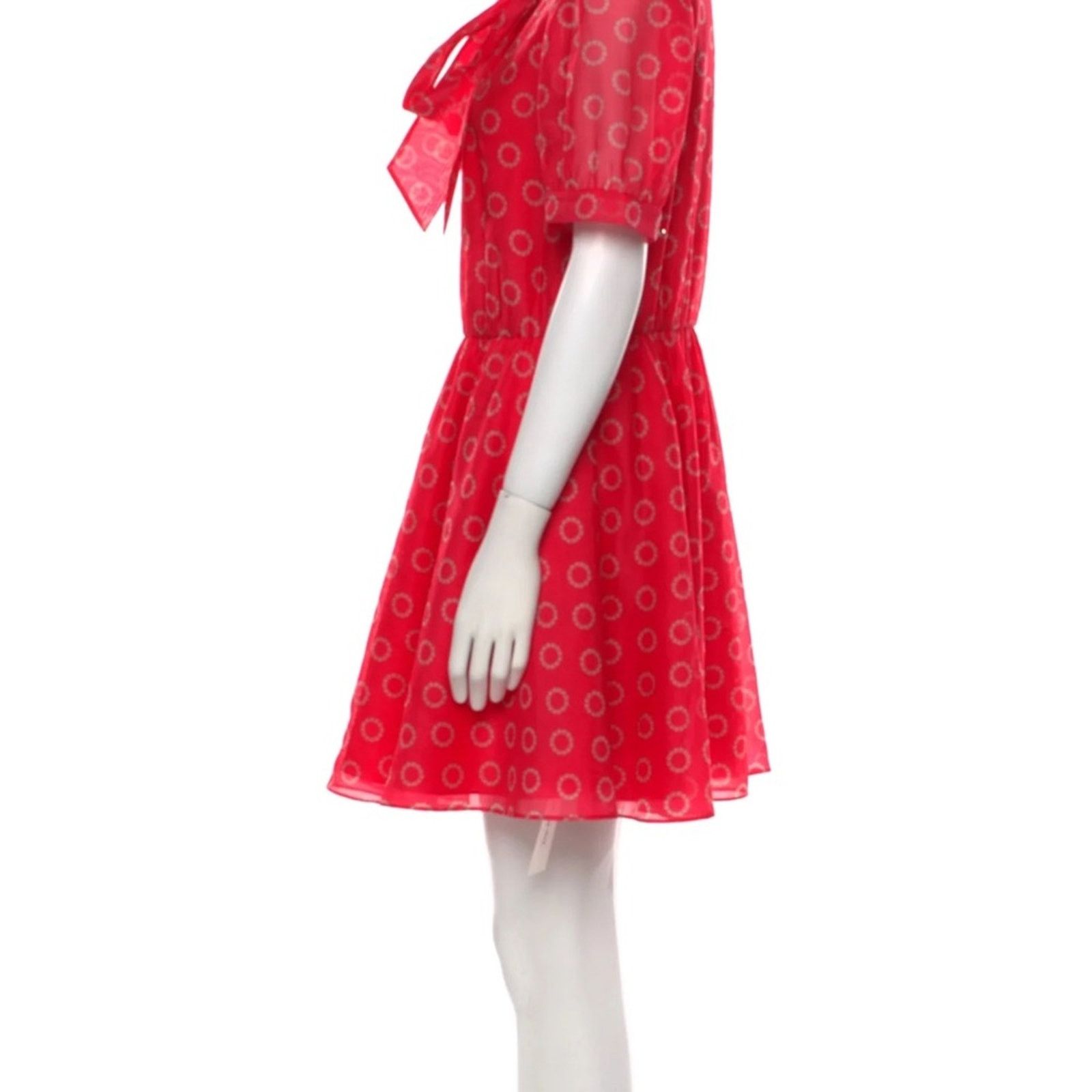 Ted Baker Ted Baker London Silk Red Puff Sleeve Mini Dress w Tie Neck Size M / US 6-8 / IT 42-44 - 2 Thumbnail