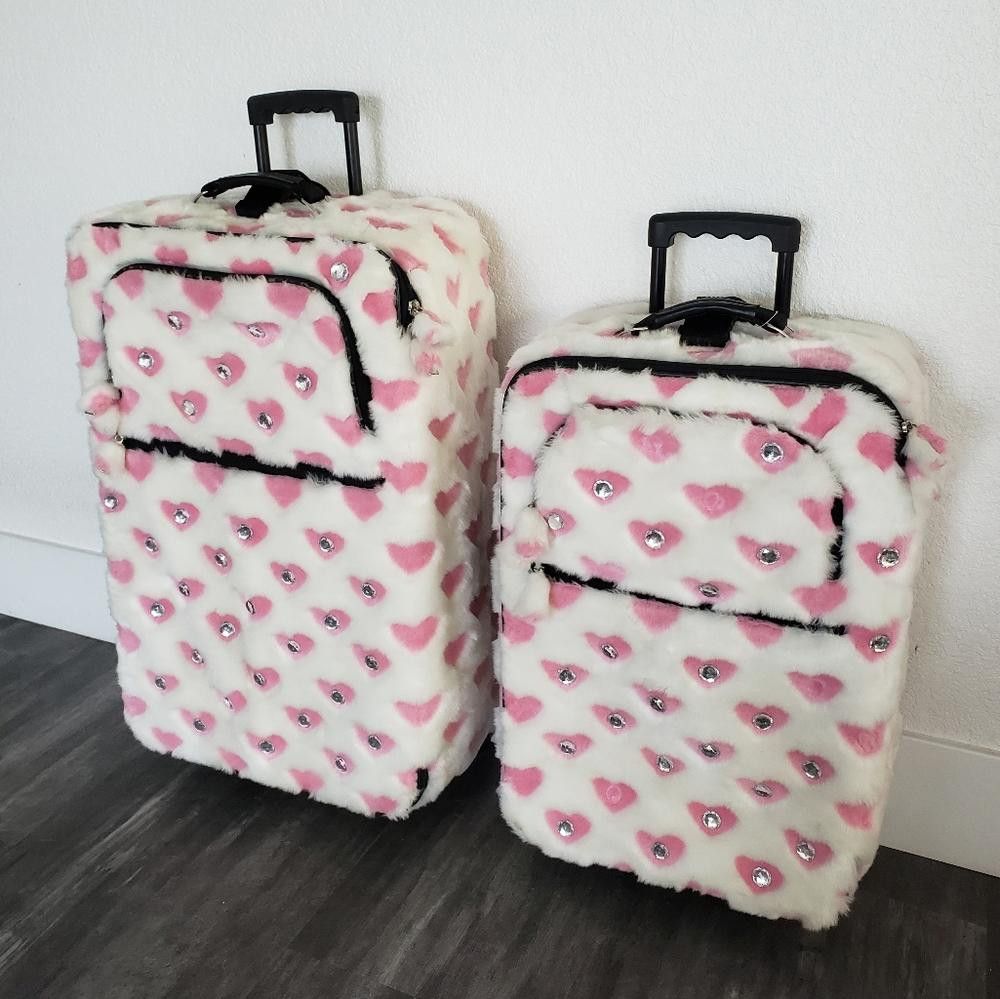 Designer White Pink Faith Knight Faux Fur L Luggage Size ONE SIZE - 11 Thumbnail