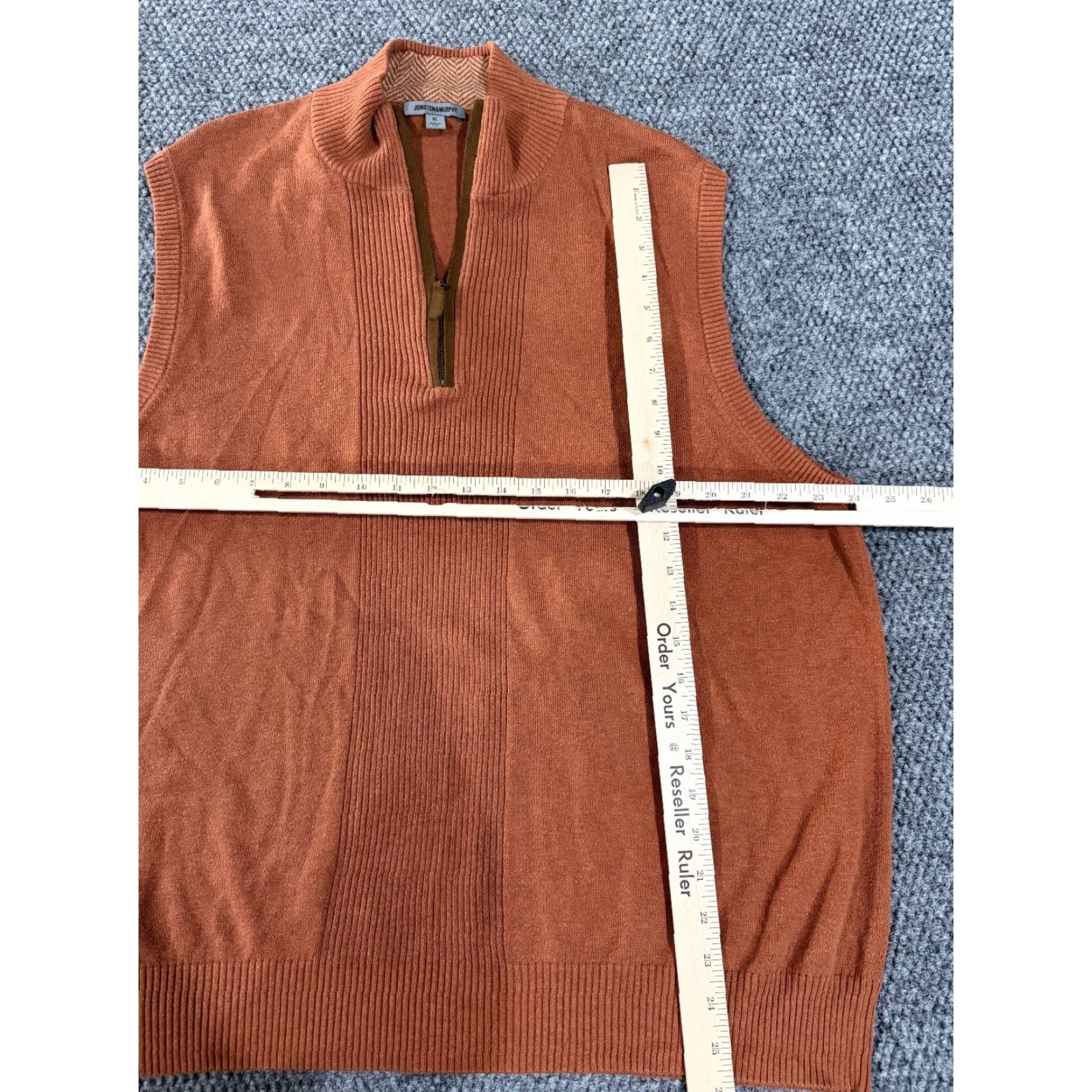 Johnston & Murphy Johnston & Murphy Sweater Vest Mens XL Orange 1/4 Zip Knit Cotton Ribbed Classic Vest Winter Casual Mens XL Orange Knit Vest 1/4 Zip Size US XL / EU 56 / 4 - 3 Thumbnail