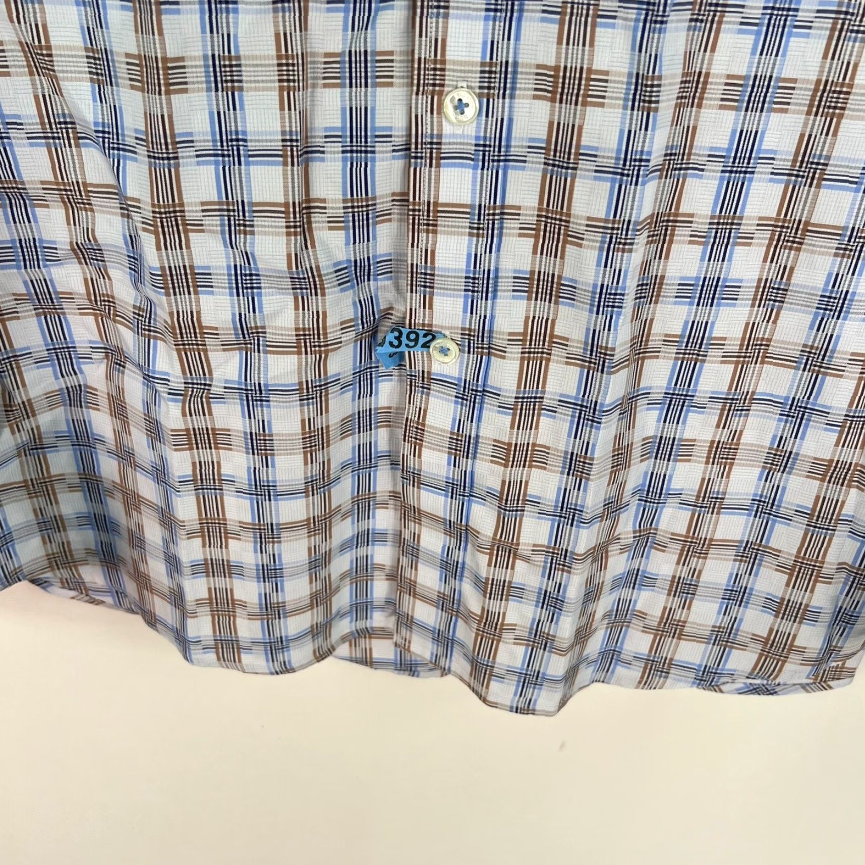 BUGATCHI Bugatchi Uomo Checked Button-Up Shirt Mens L Blue/Tan Regular Fit Long Sleeve Spread Collar Size US L / EU 52-54 / 3 - 3 Thumbnail