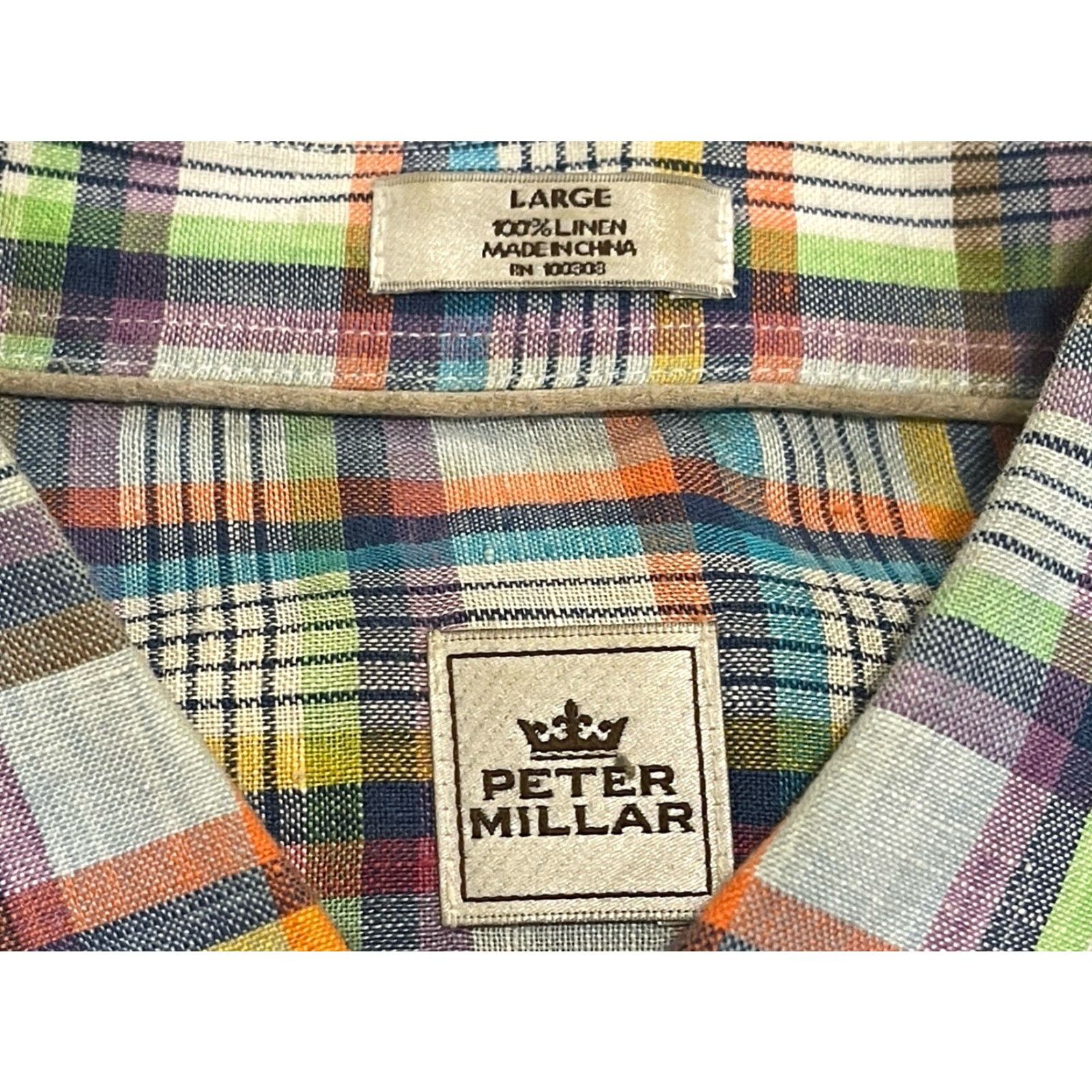Peter Millar Peter Millar Shirt Men L Linen Plaid Blue Long Sleeve Button-Up Collar Size US L / EU 52-54 / 3 - 6 Thumbnail