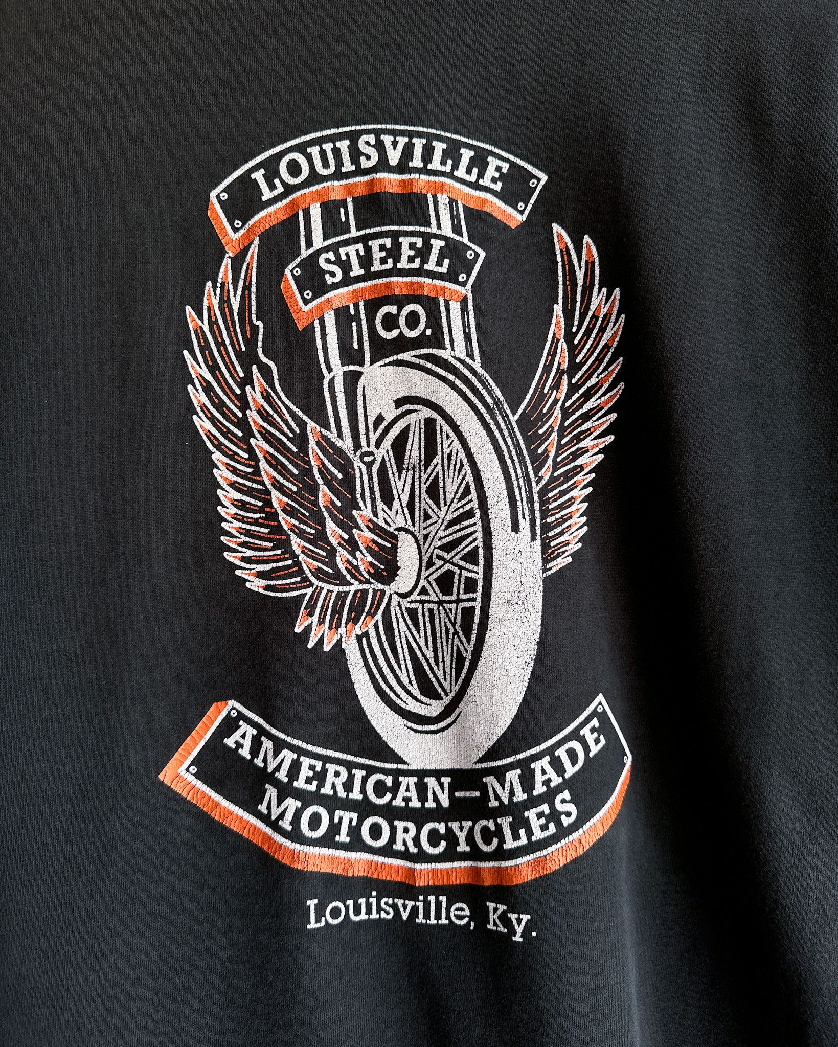 Vintage Vintage 90s Louisville Steel Motorcycles T Shirt XL Thrashed Size US XL / EU 56 / 4 - 3 Thumbnail