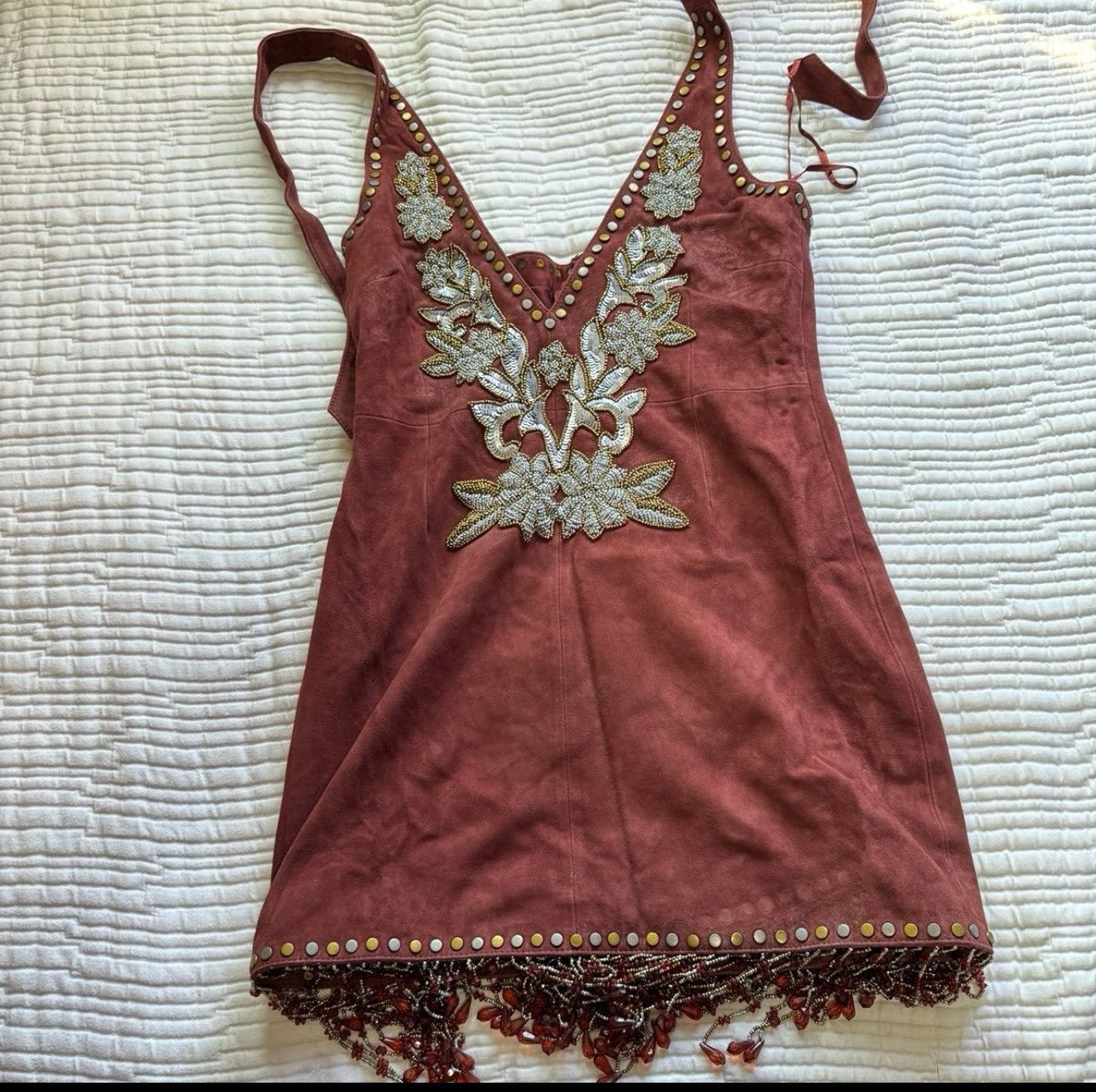 Nasty Gal Real Suede Applique Halterneck Mini Dress Size S / US 4 / IT 40 - 4 Thumbnail