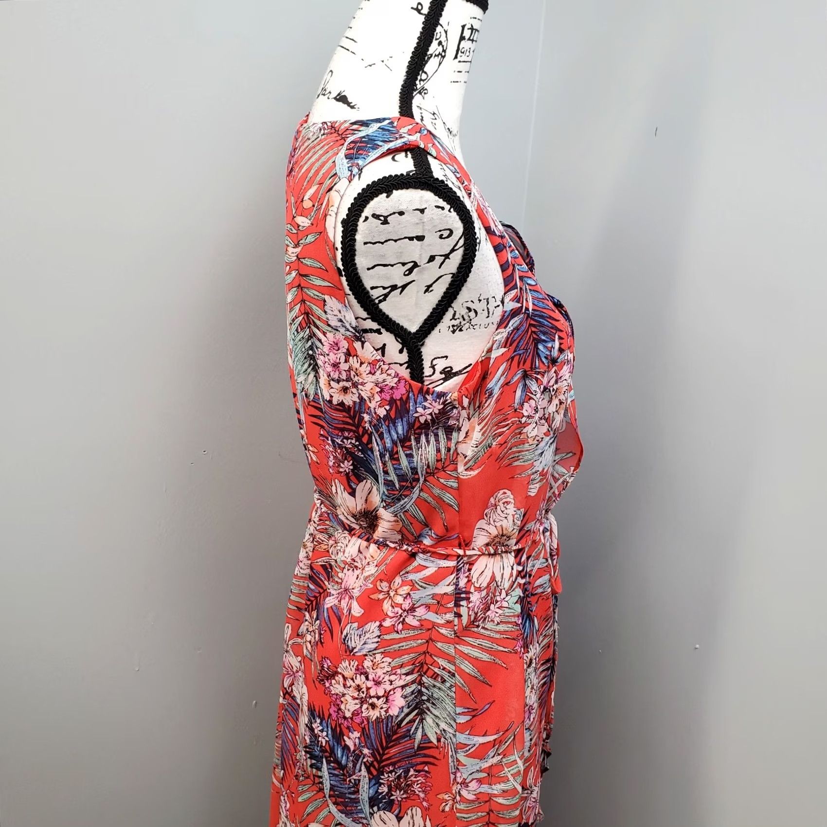 Vintage SOHO Apparel Womens PS Floral Leaf Lined Ruffle Front Tie Waist Mini Dress Shirt Dress Size S / US 4 / IT 40 - 7 Thumbnail