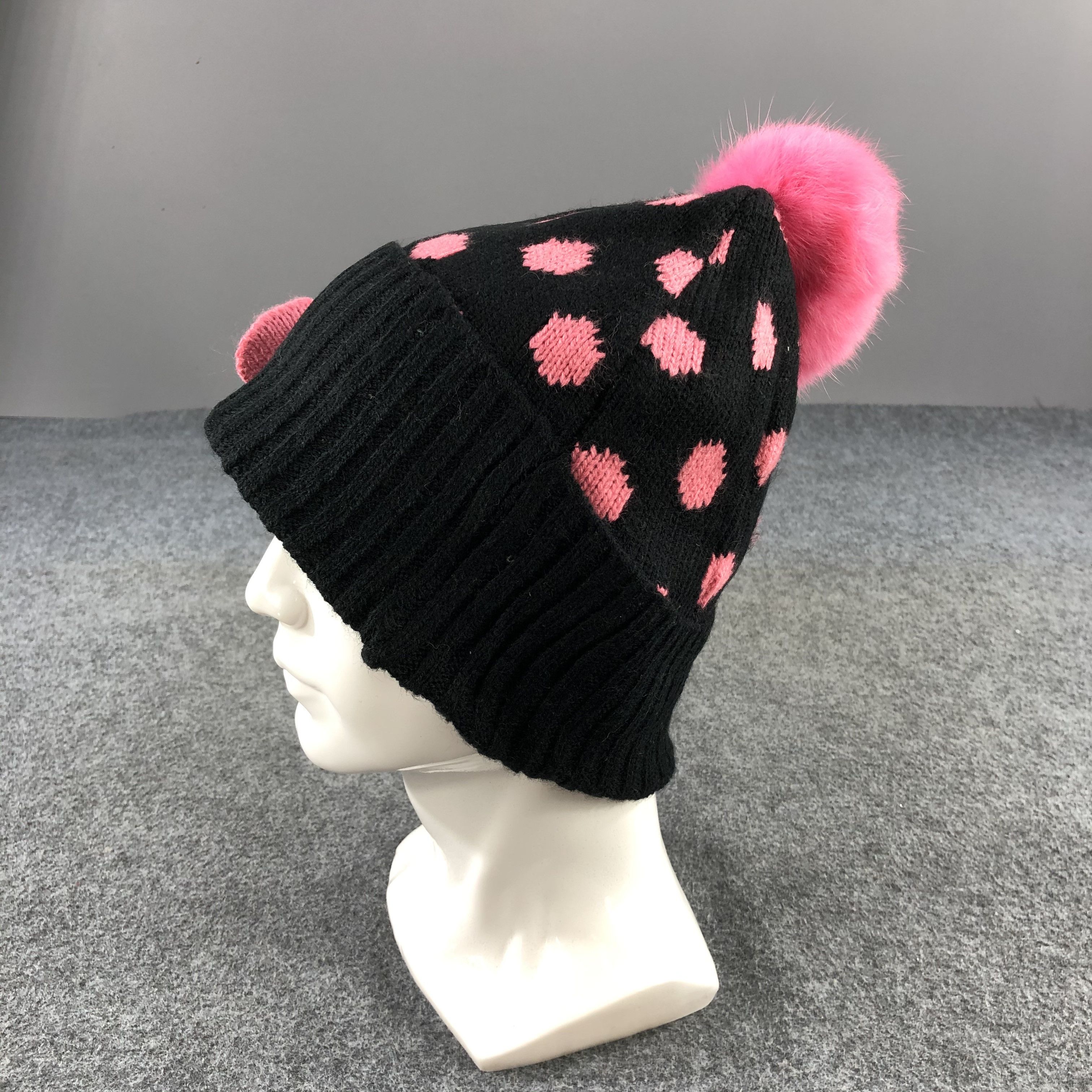 Vintage Unknown Pink Dots Bobble Beanie Snowcap Snow Hat B442 Size ONE SIZE - 2 Thumbnail