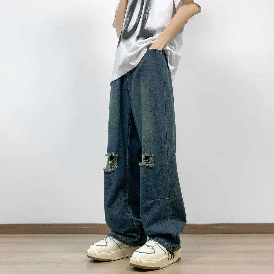 Japanese Brand × Jean Retro loose wide leg high street ripped jeans Size US 32 / EU 48 - 1 Thumbnail