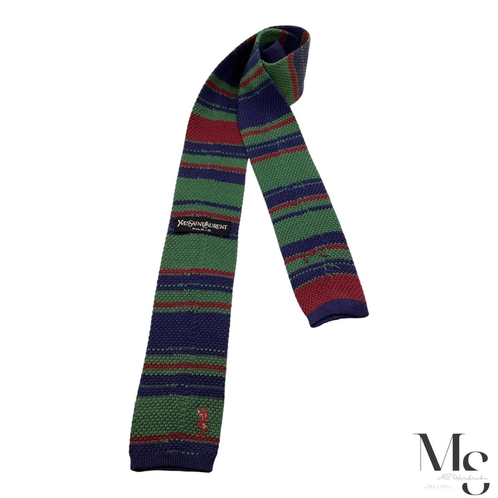 Yves Saint Laurent YVES SAINT LAURENT Blue Burgundy & Green Horizontal Stripd S Size ONE SIZE - 2 Thumbnail