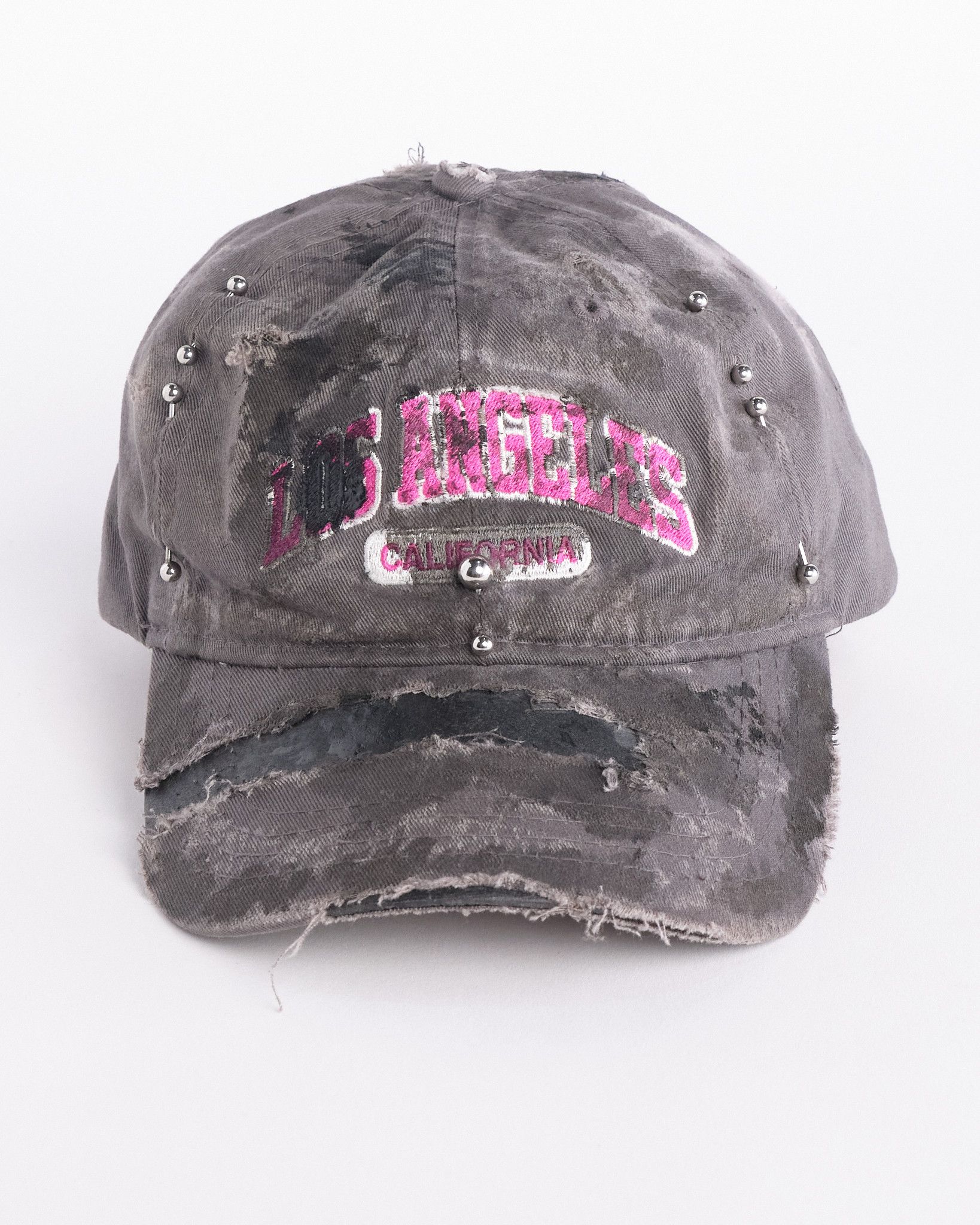 ASTROBOI* 'Los Angeles' Grey & Pink Distressed Pierced Hat