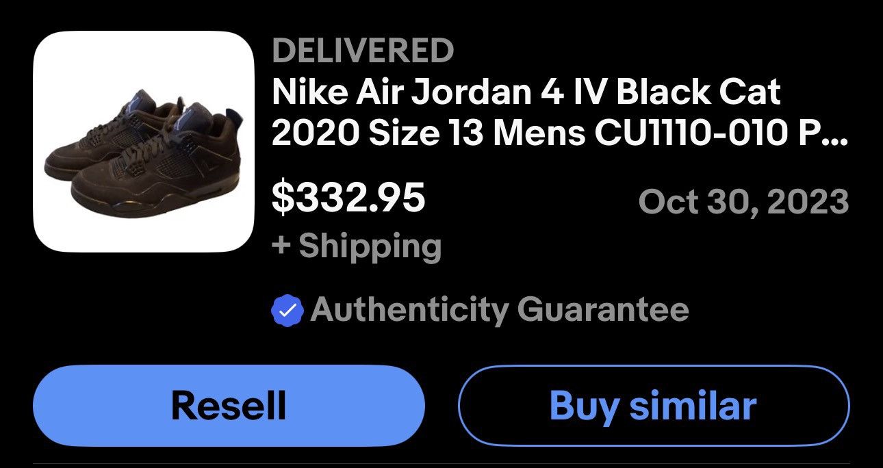 Jordan Brand Nike Air Jordan 4 Black Cat 2020 Size 13 Mens Size US 13 / EU 46 - 11 Thumbnail