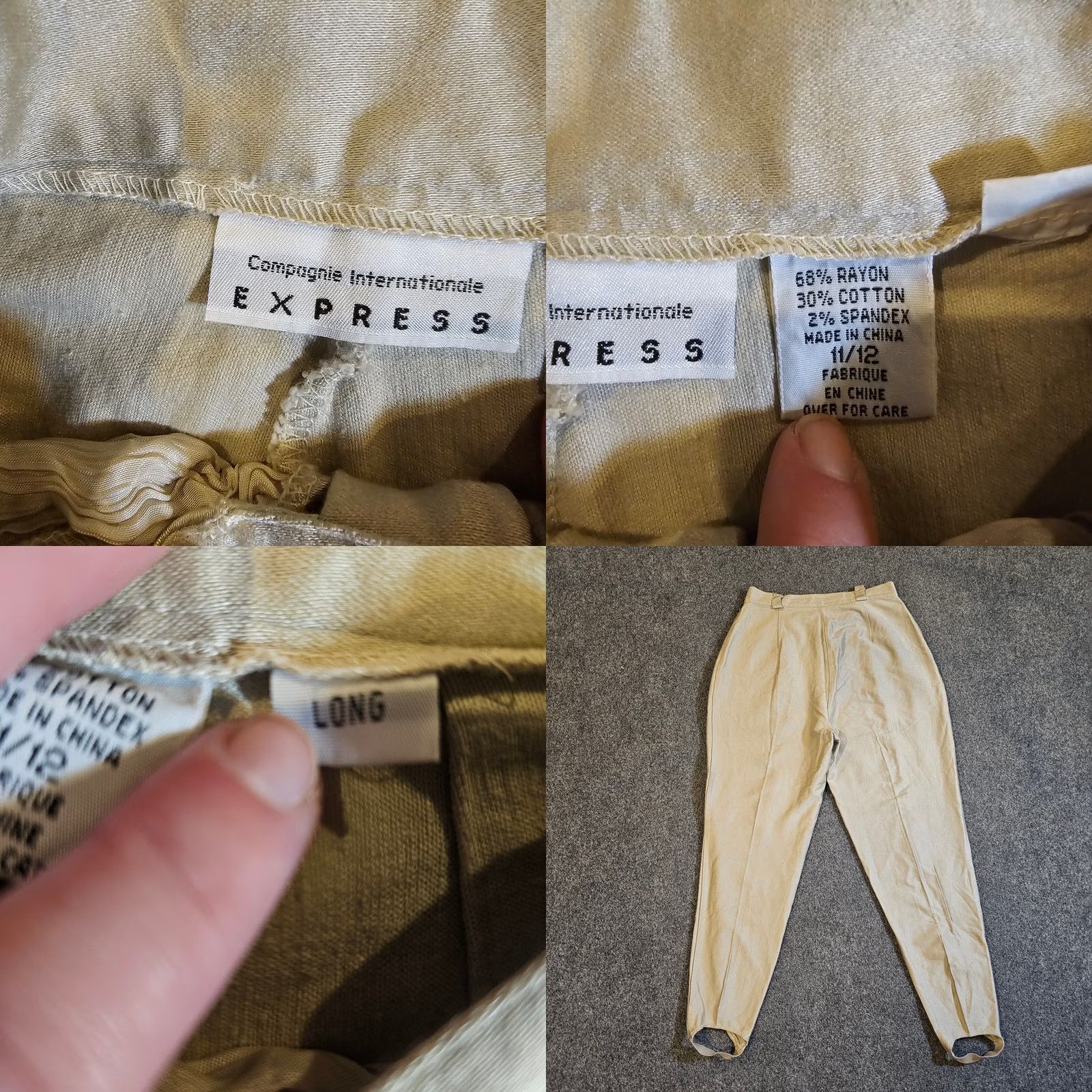 Express VINTAGE Express Pants Womens 12 Long Beige Faux Suede Stirrup High Rise 90s Size 34" / US 12 / IT 48 - 8 Thumbnail