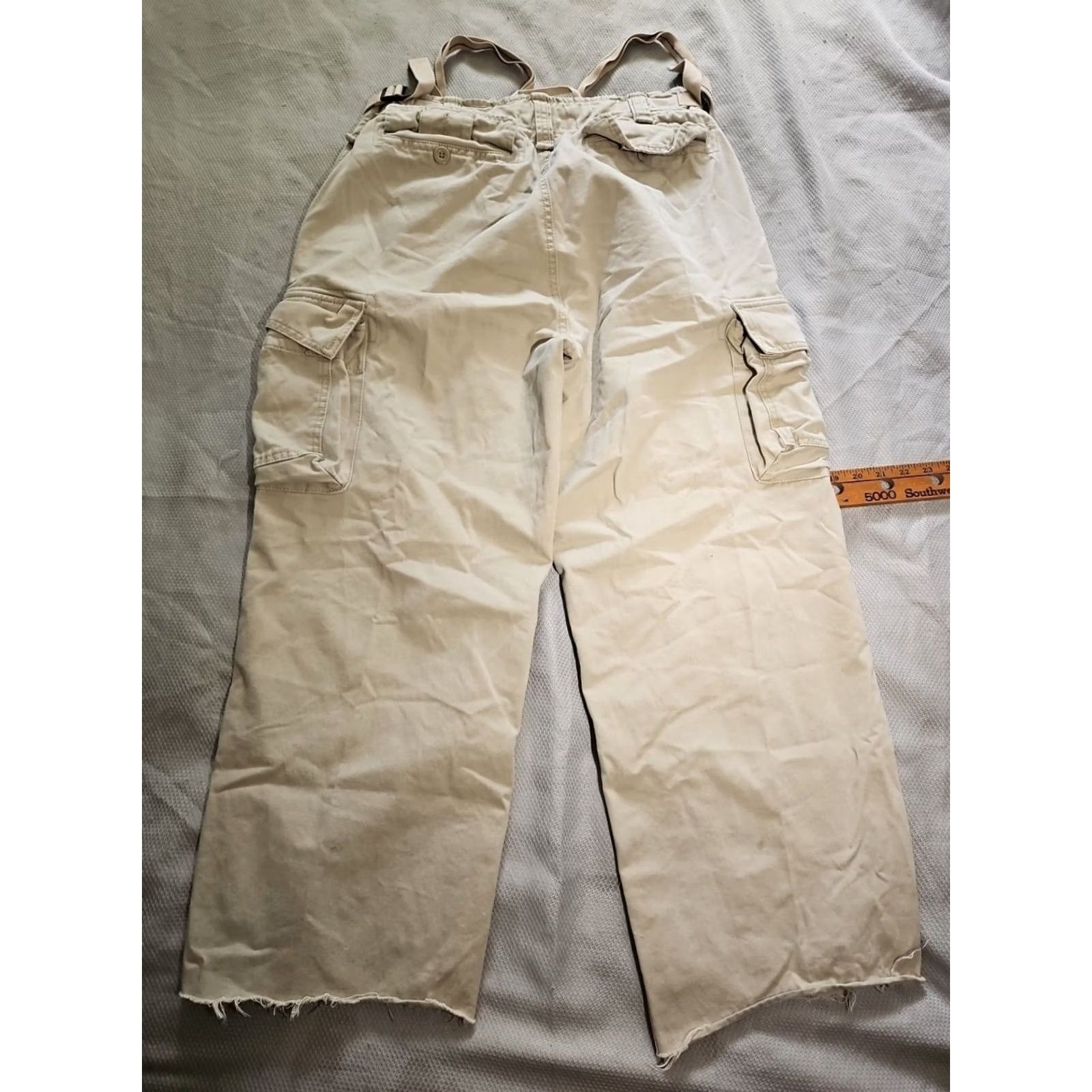 Denime VINTAGE Trailer Jeans Mens 34x32 Beige Pants Khaki Heavyweight Cargo Denim Distressed Hem Jeans Regular 5-Pocket Belt Loops Logo Zipper Mens Size US 34 / EU 50 - 3 Thumbnail