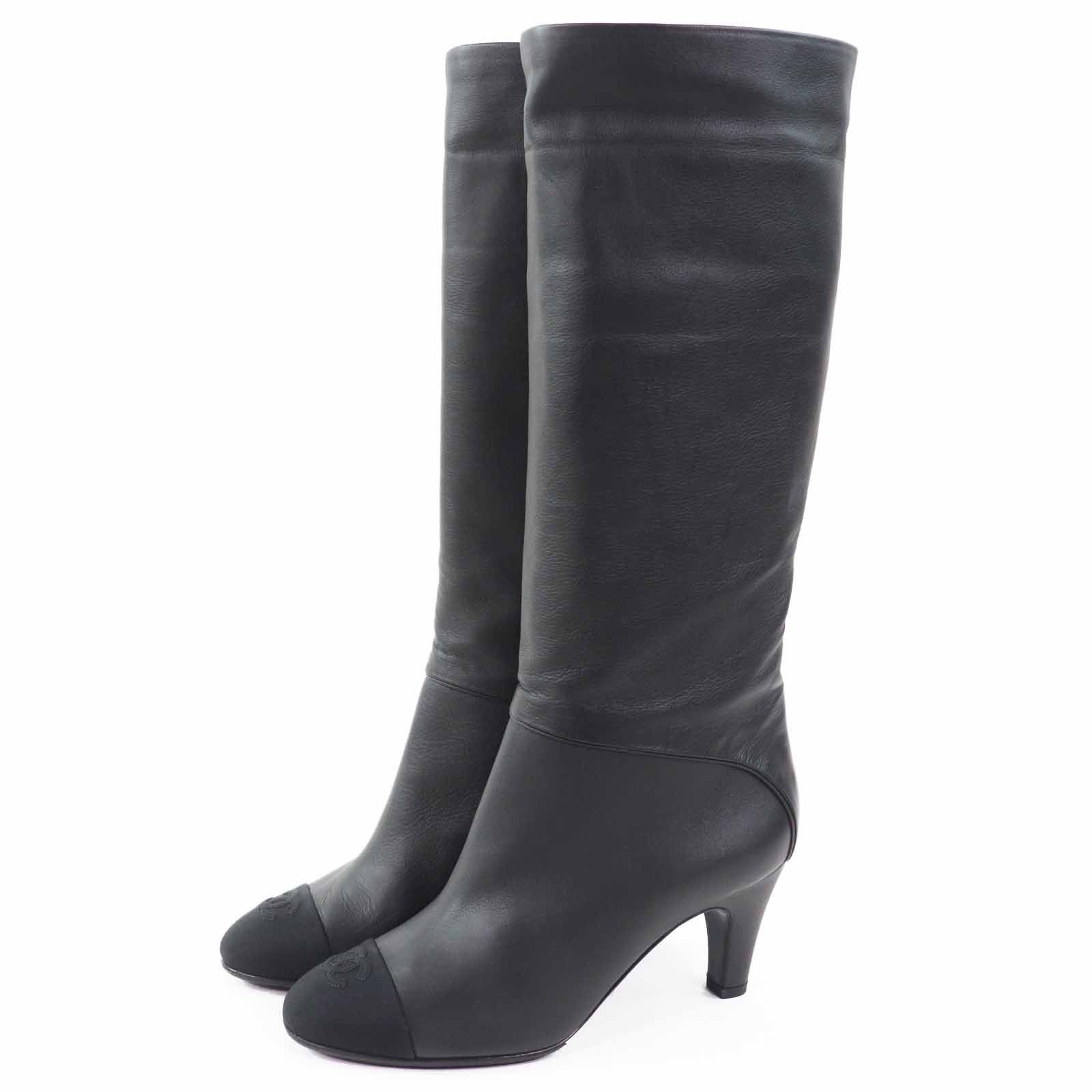 Chanel Chanel Coco Mark Leather Boots Leather Shoes G36438 in Black, Women's