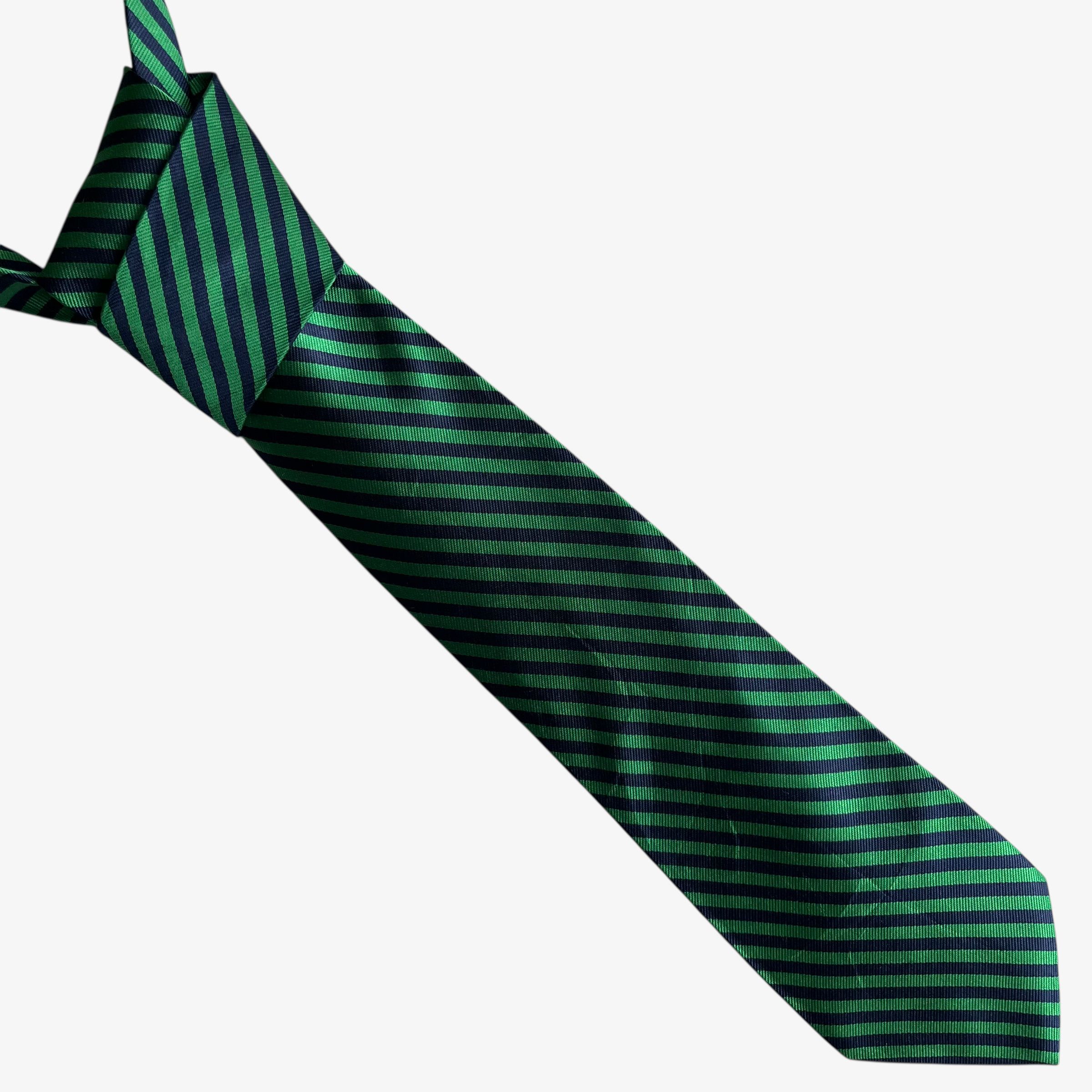 Brooks Brothers Vintage 90s Brooks Brothers Green & Navy Striped Silk Tie Size ONE SIZE - 1 Thumbnail