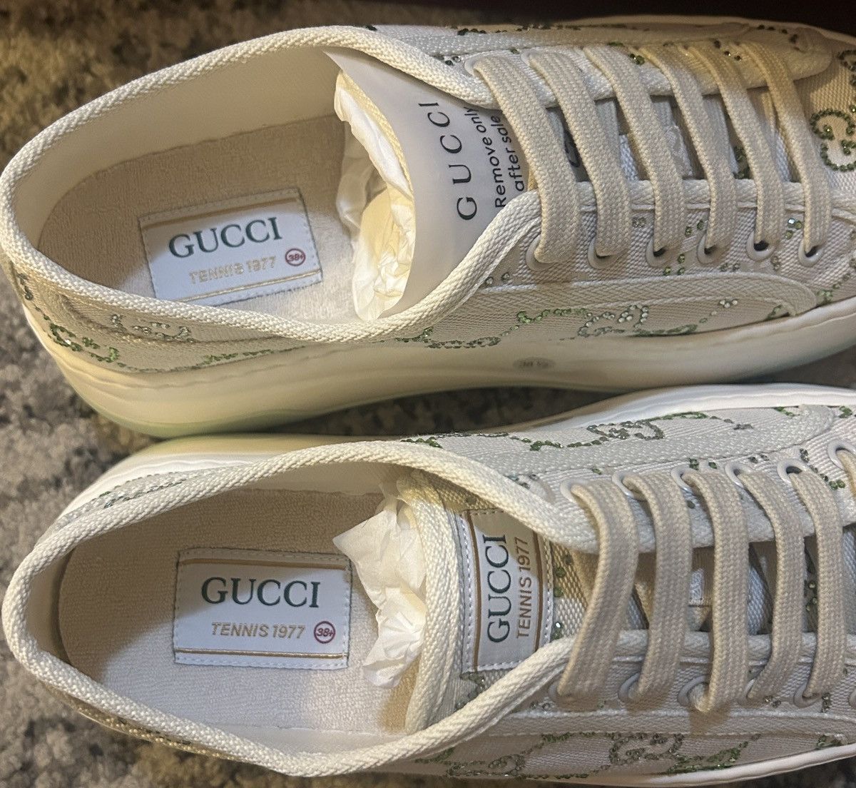 Gucci Gucci Canvas Lame Crystal GG Monogram Womens 1977 Sneaker Size US 8.5 / IT 38.5 - 6 Thumbnail