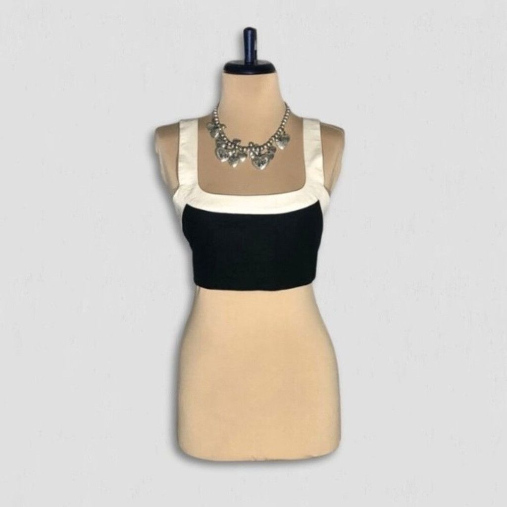 7 For All Mankind Colorblock Cropped Top Square Neckline Black/White sz XS Size XS / US 0-2 / IT 36-38 - 2 Thumbnail