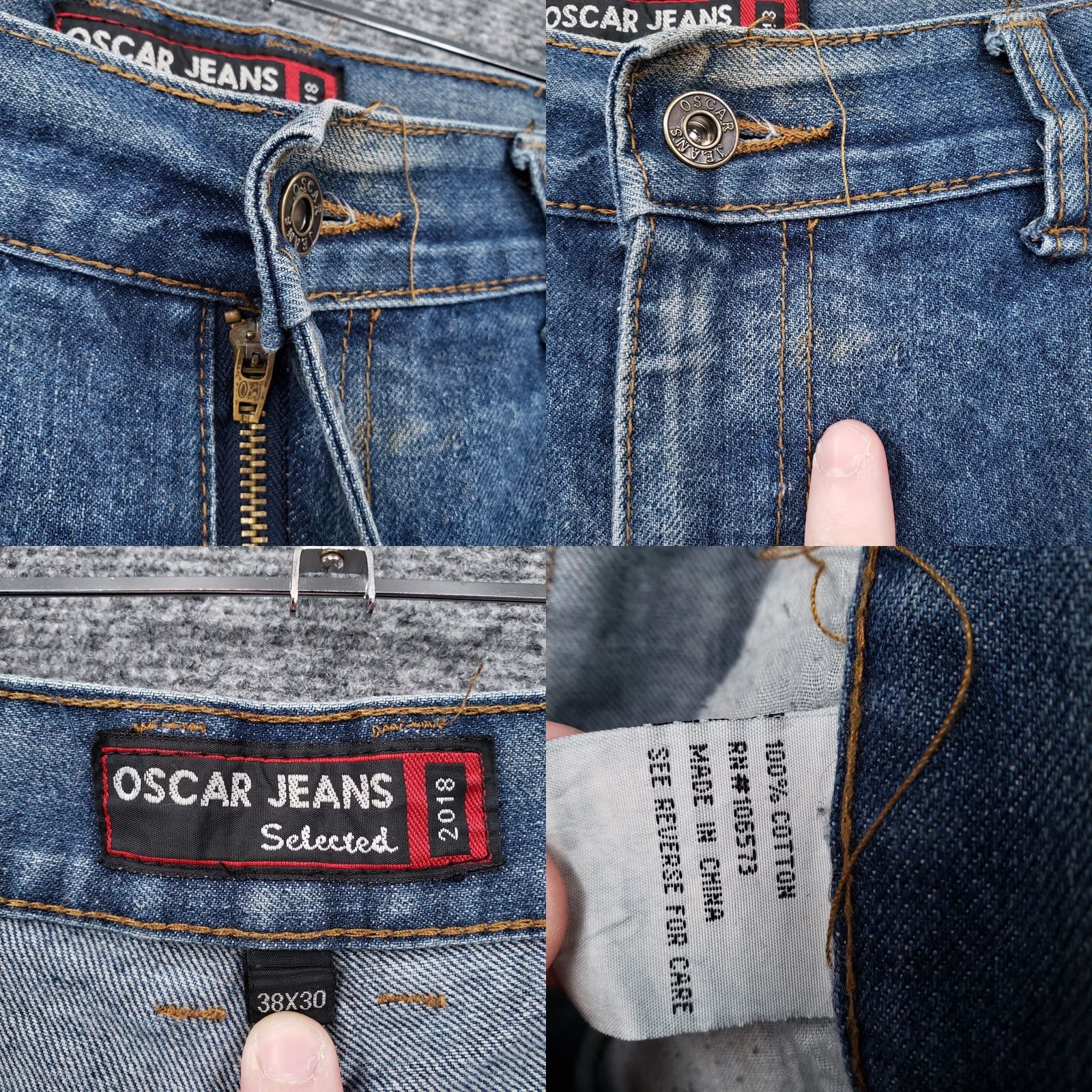 Denime Oscar Jeans Mens 38x30 Blue Straight Leg Medium Wash Zip Fly Cotton Denim (Vintage) Size US 38 / EU 54 - 8 Thumbnail