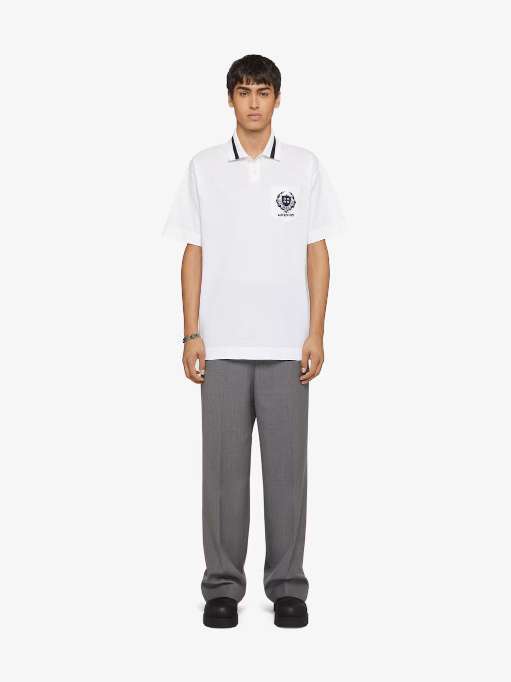 Givenchy o1srvl11e1224 Crest Polo Shirt In Cotton in White Size US XL / EU 56 / 4 - 2 Thumbnail