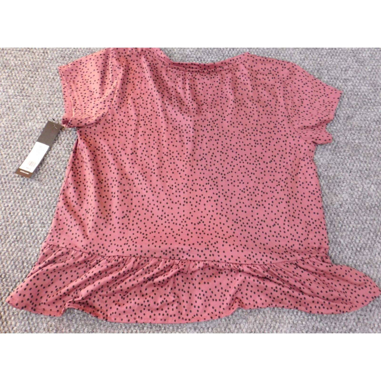 Bcbgmaxazria BCBGMAXAZRIA Blouse Womens Medium Purple Polka Dot Crew Neck Pullover Stretch Peplum Casual Shirt Size M / US 6-8 / IT 42-44 - 7 Thumbnail