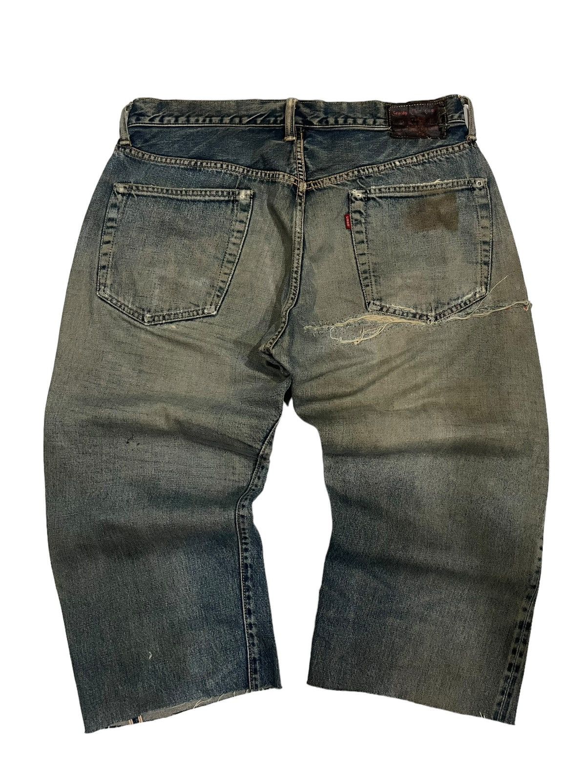 Japanese Brand × Johnbull × KOJIMA GENES Vintage Japanese Brand Sewing Chop Distressed Redline Jorts Size US 34 / EU 50 - 2 Thumbnail