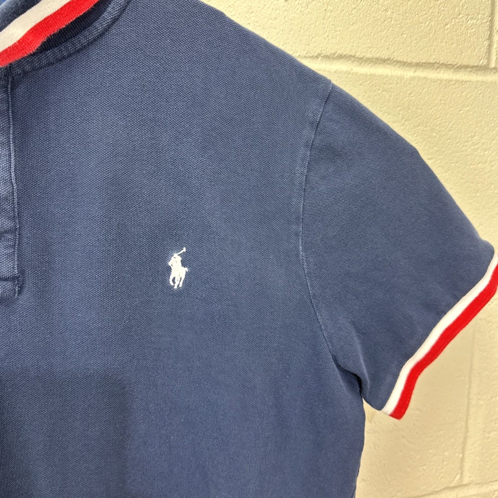 Polo Ralph Lauren VINTAGE Polo Ralph Lauren Mens XL Slim Fit Polo Shirt Navy Short Sleeve Cotton Classic Striped Embroidered Logo Size US XL / EU 56 / 4 - 6 Thumbnail