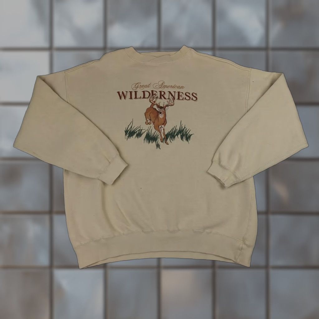 Greats VINTAGE Lost Terrain Sweatshirt Mens XL Beige Graphic Print Embroidered Deer Outdoor Nature Animals Pullover Crew Neck Cotton Polyester Fleece Size US XL / EU 56 / 4 - 1 Thumbnail