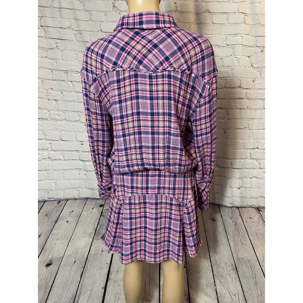Free People NWT New Free People Milo Plaid Button Down Mini Pink Dress Size S / US 4 / IT 40 - 5 Thumbnail