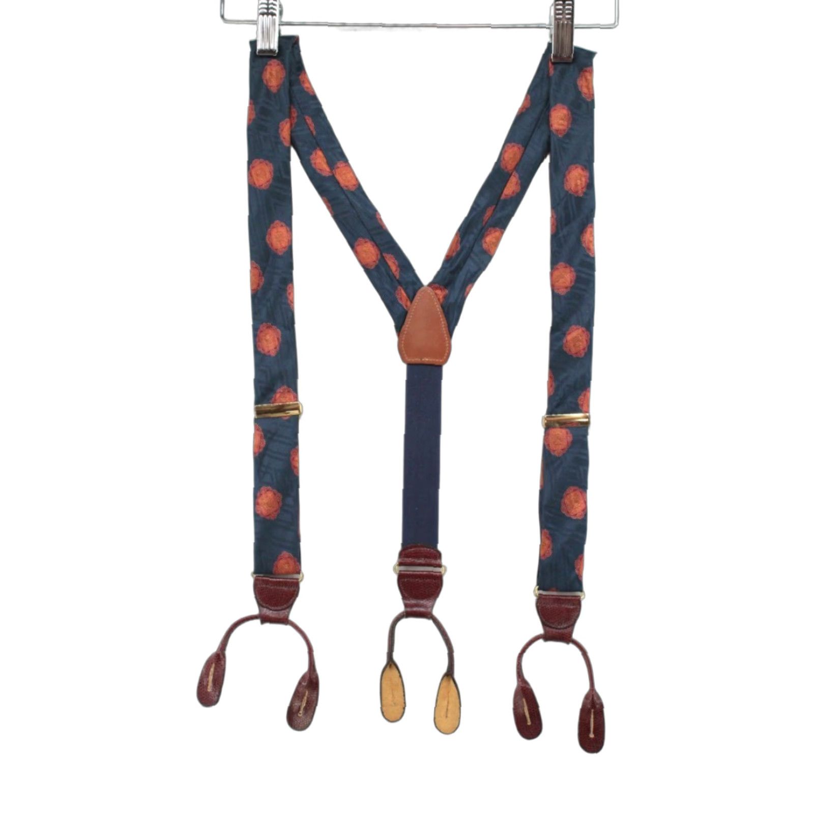 Vintage Vintage CAS Germany Suspenders Silk Blue Gold Madallions Gold Tone Hardware Size ONE SIZE - 1 Thumbnail