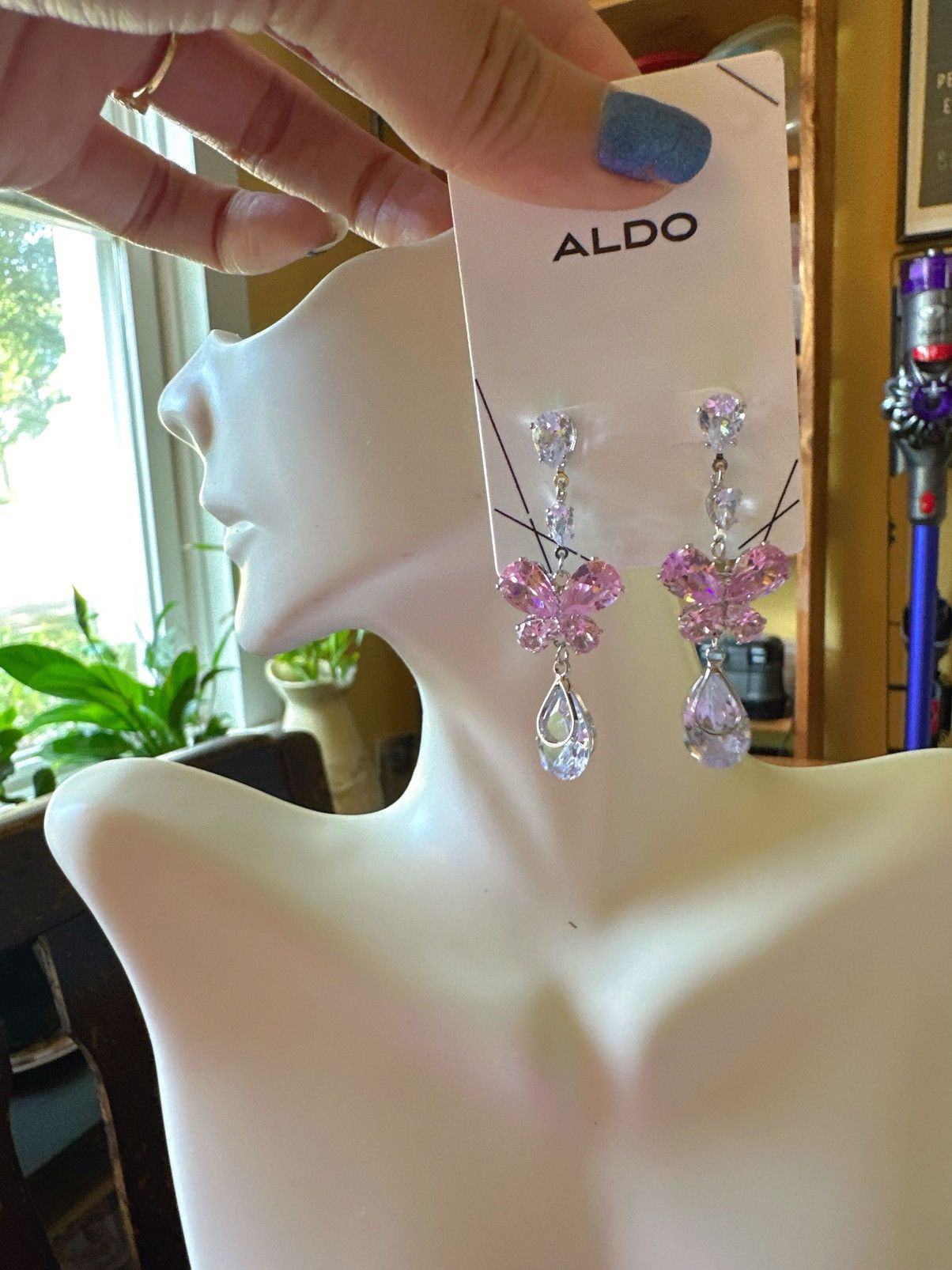 Aldo Aldo earrings pink butterfly crystal clear tear drops silver Size ONE SIZE - 1 Thumbnail