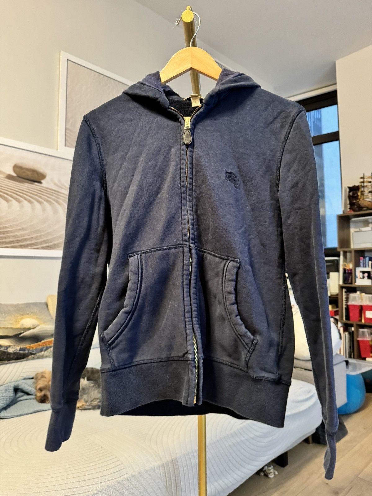 image of Navy Burberry Brit Zip-Up Hoodie, Men's (Size Small)