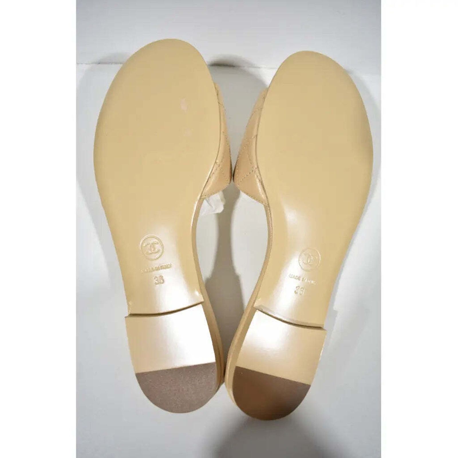 Chanel Chanel REV Beige Turnlock Quilted Gold CC Logo Mules Slide Size US 6 / IT 36 - 12 Thumbnail