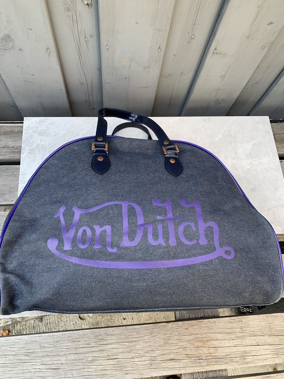 Vintage × Von Dutch Vintage Von Dutch Kustom Denim Bag Bowling Duffle Purse Tote Size ONE SIZE - 11 Thumbnail