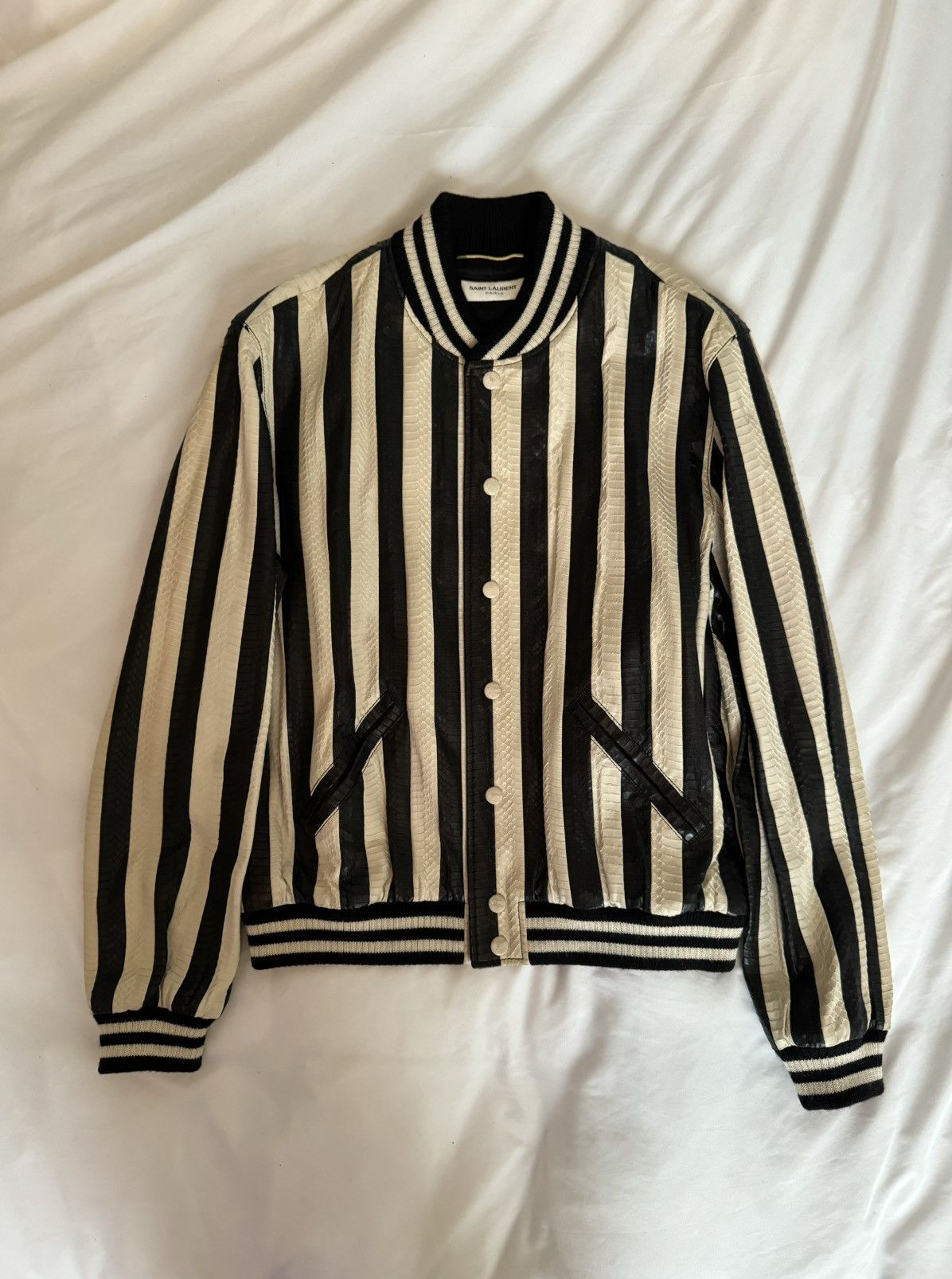 image of Saint Laurent Paris Saint Laurent Snake Skin Jacket in Black, Men's (Size Small)