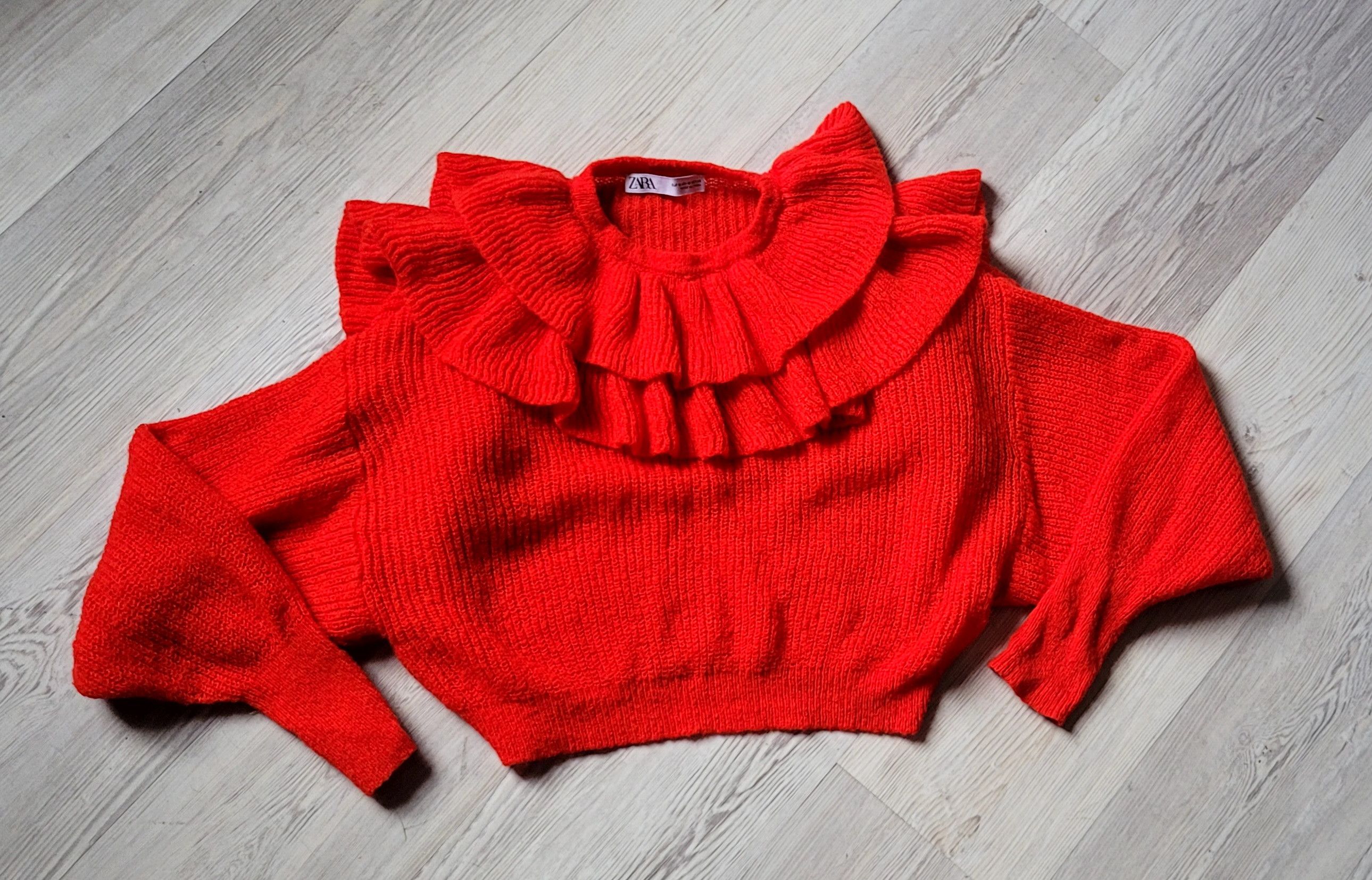 Zara Vibrant red - nice comfy cropped ruffled top! Size M / US 6-8 / IT 42-44 - 3 Thumbnail