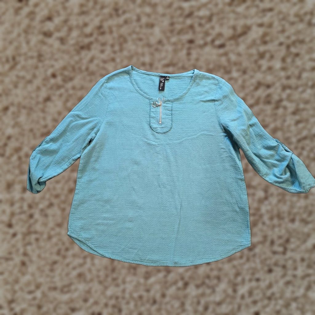 Alife Focus Casual Life Top Womens 3/4 Sleeve Green Textured Blouse Shirt M Size M / US 6-8 / IT 42-44 - 1 Thumbnail