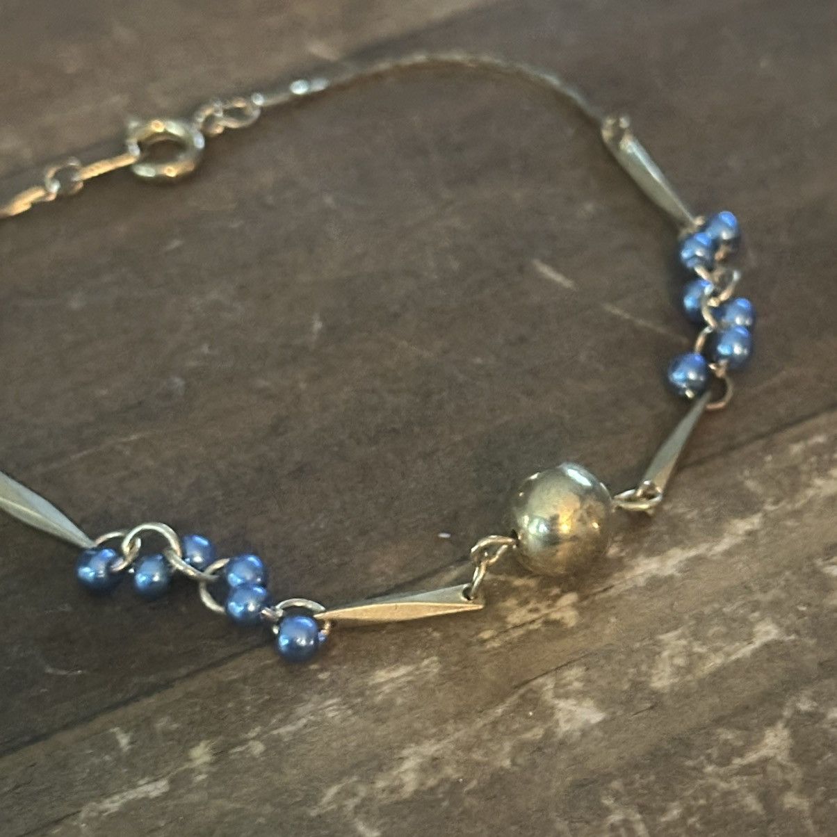 Vintage Vintage gold tone blue cluster bead chain bracelet Size ONE SIZE - 4 Thumbnail