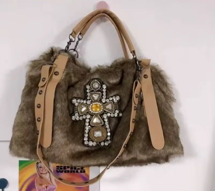 Other Y2K Fur Rhinestone Cross Chain Tote Bag Size ONE SIZE - 2 Thumbnail