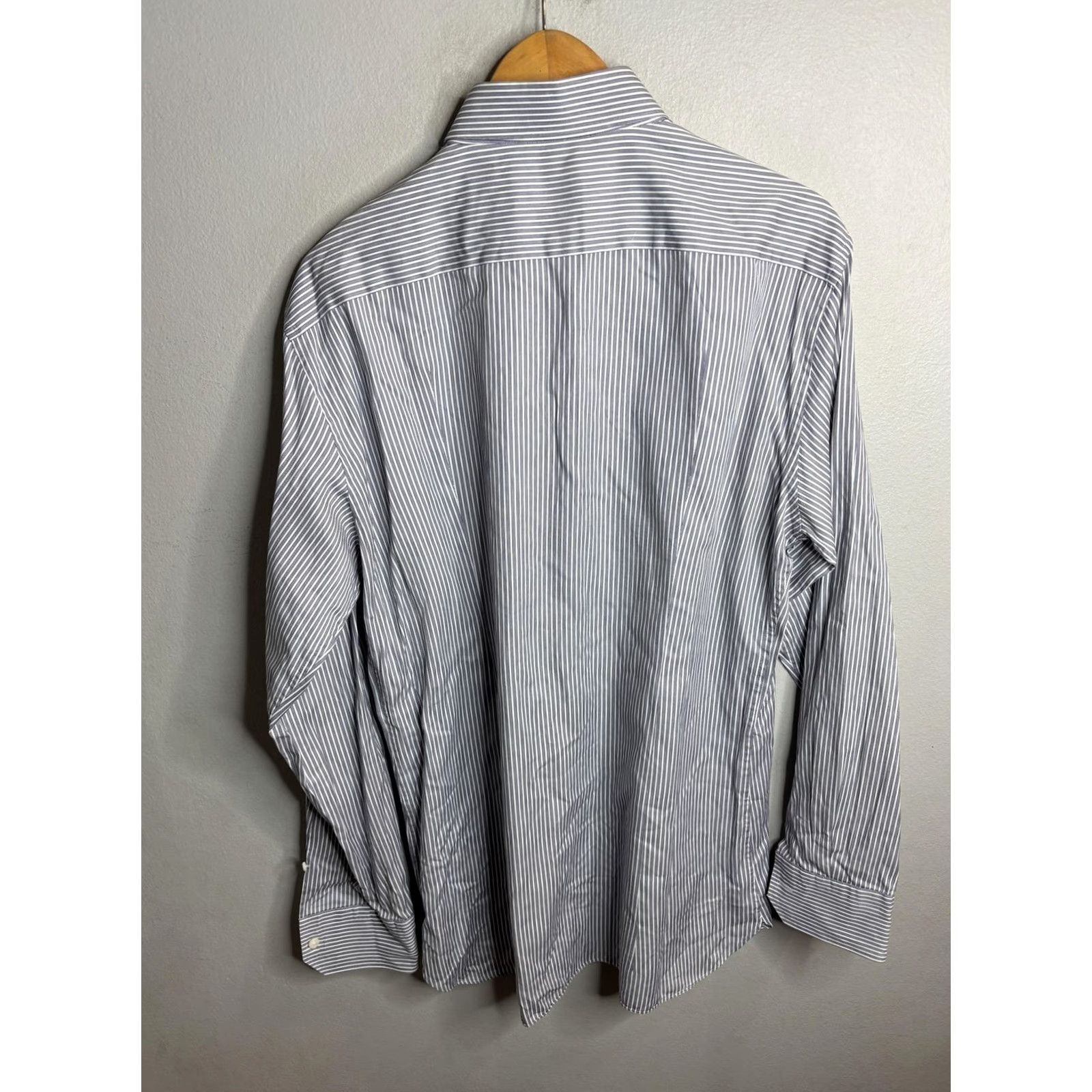 Ermenegildo Zegna VINTAGE Ermenegildo Zegna Shirt Mens XL Blue White Striped Trofeo Dress Italy Size 48R - 5 Thumbnail