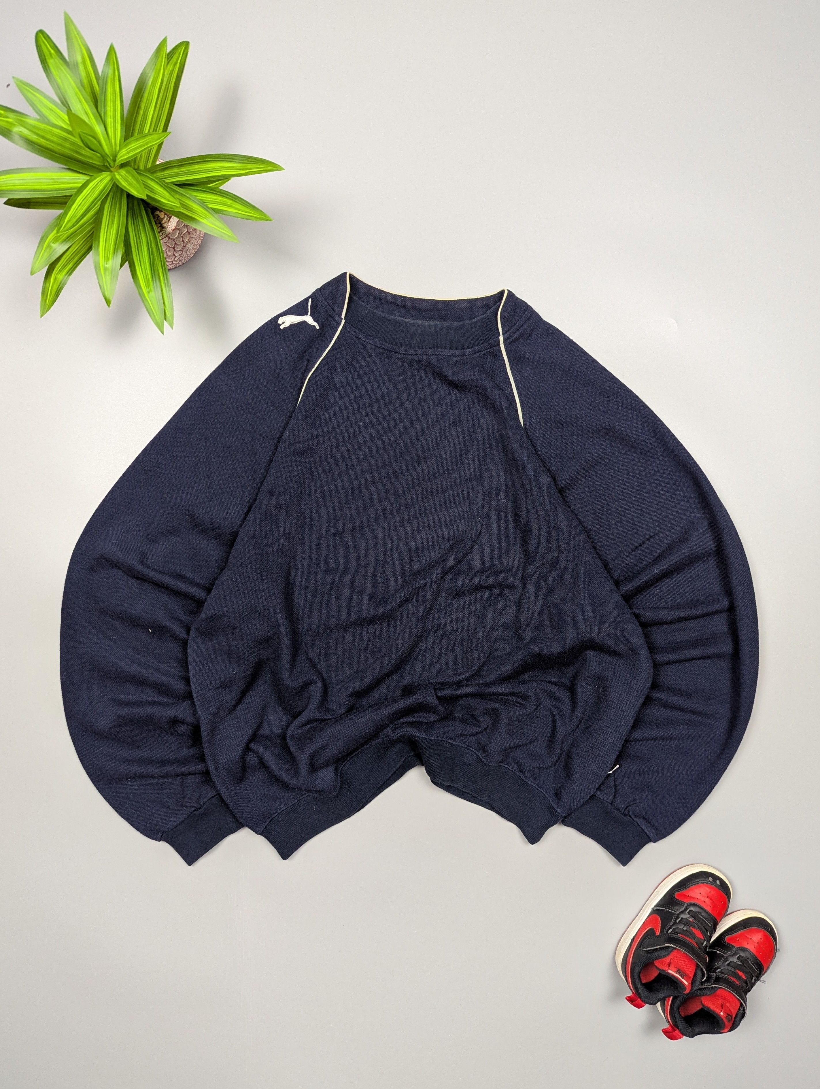 Puma VTG Puma Striped Logo Sweatshirt Navy Cotton Pullover Size US S / EU 44-46 / 1 - 1 Thumbnail