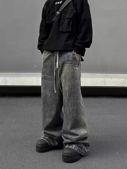 Japanese Brand × Jean Retro wash gradient drawstring work wide leg jeans Size US 32 / EU 48 - 3 Thumbnail