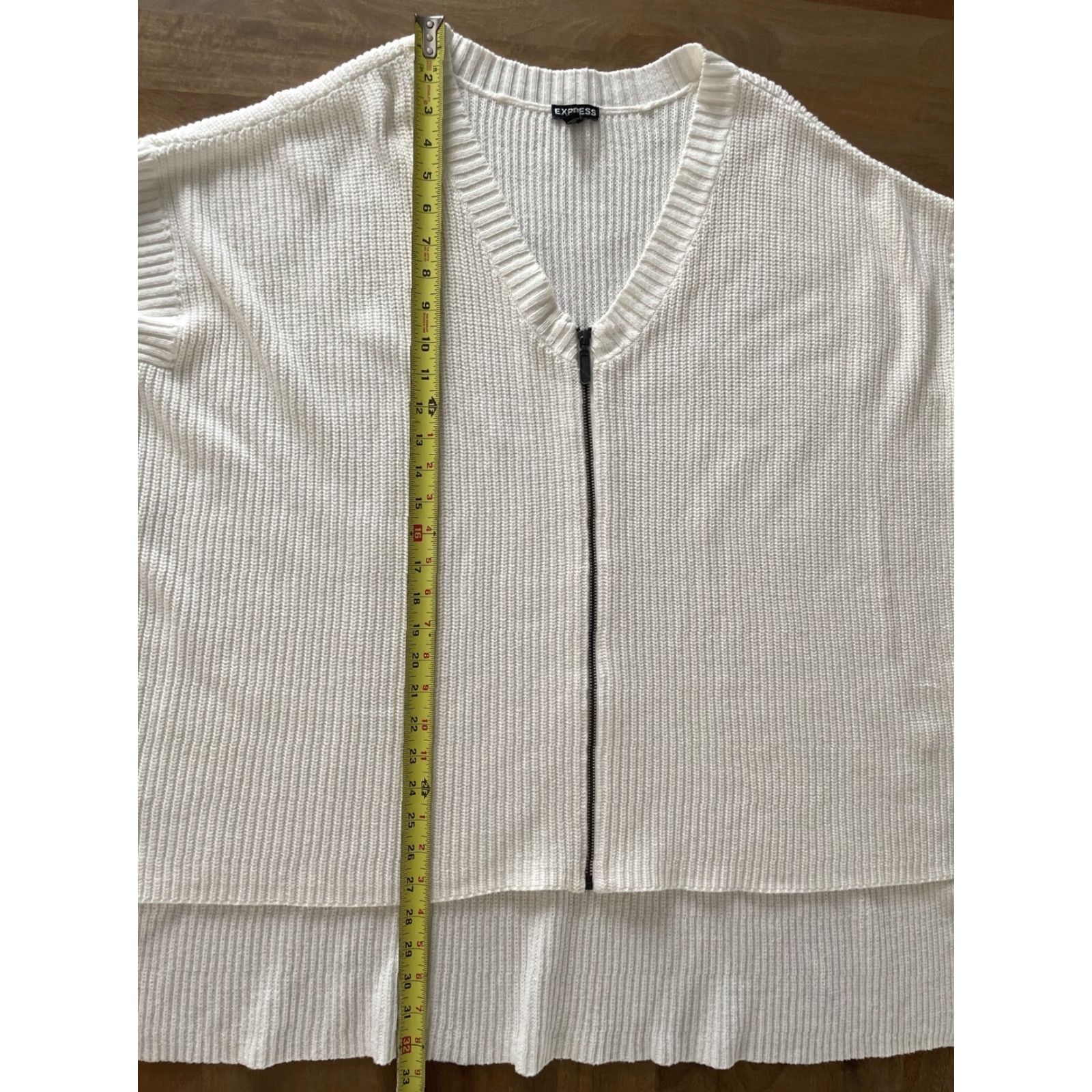 Express Express Womens Vest Sweater Knitted Full Zip Up V Neck Sleeveless Cream One Size Size ONE SIZE - 4 Thumbnail