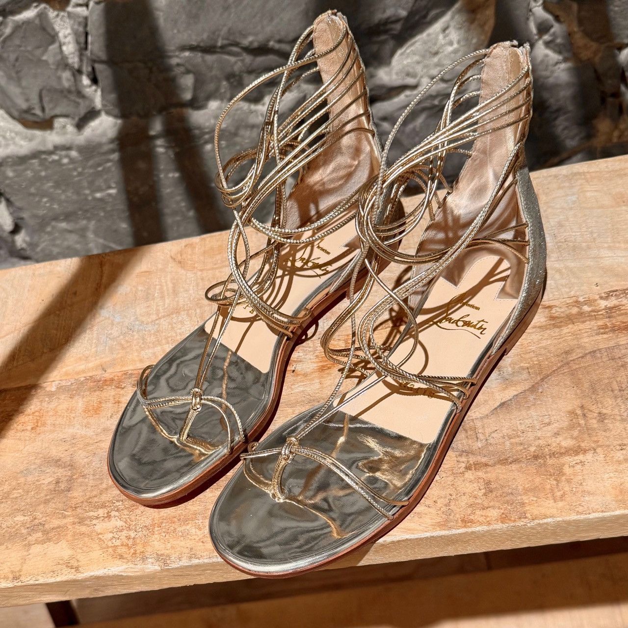 Christian Louboutin Christian Louboutin Glitter Gold Blanca Strappy Sandals Size US 7 / IT 37 - 11 Thumbnail