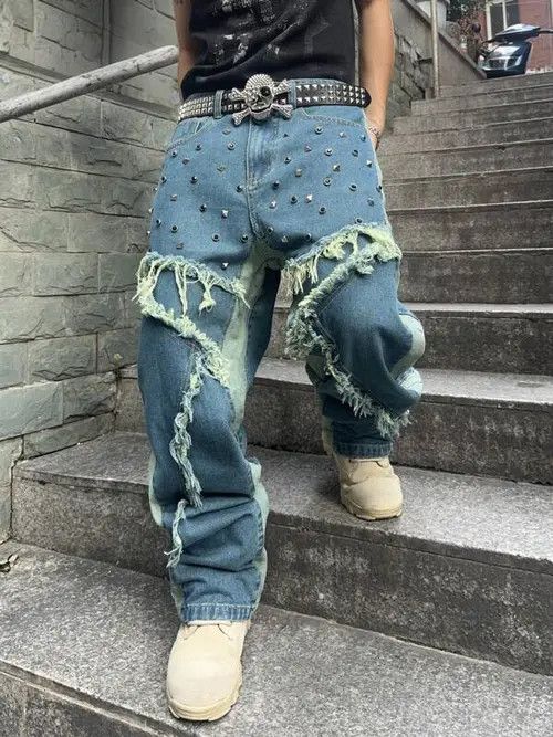 Designer × Japanese Brand × Vintage Washed Distressed Baggy Unique Y2k Edge Size US 31 - 1 Thumbnail
