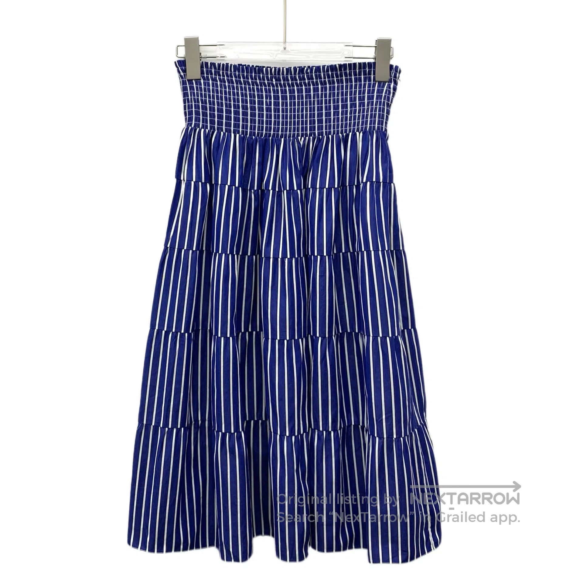 Prada Prada Dark blue striped cotton casual pleated half-skirt| Size 39" - 1 Thumbnail